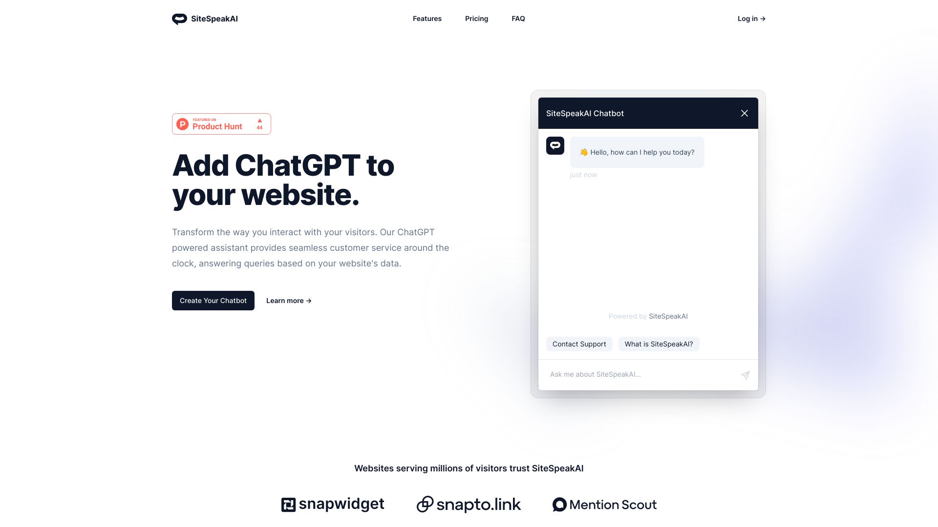SiteSpeakAI网页截图,SiteSpeakAI网页快照