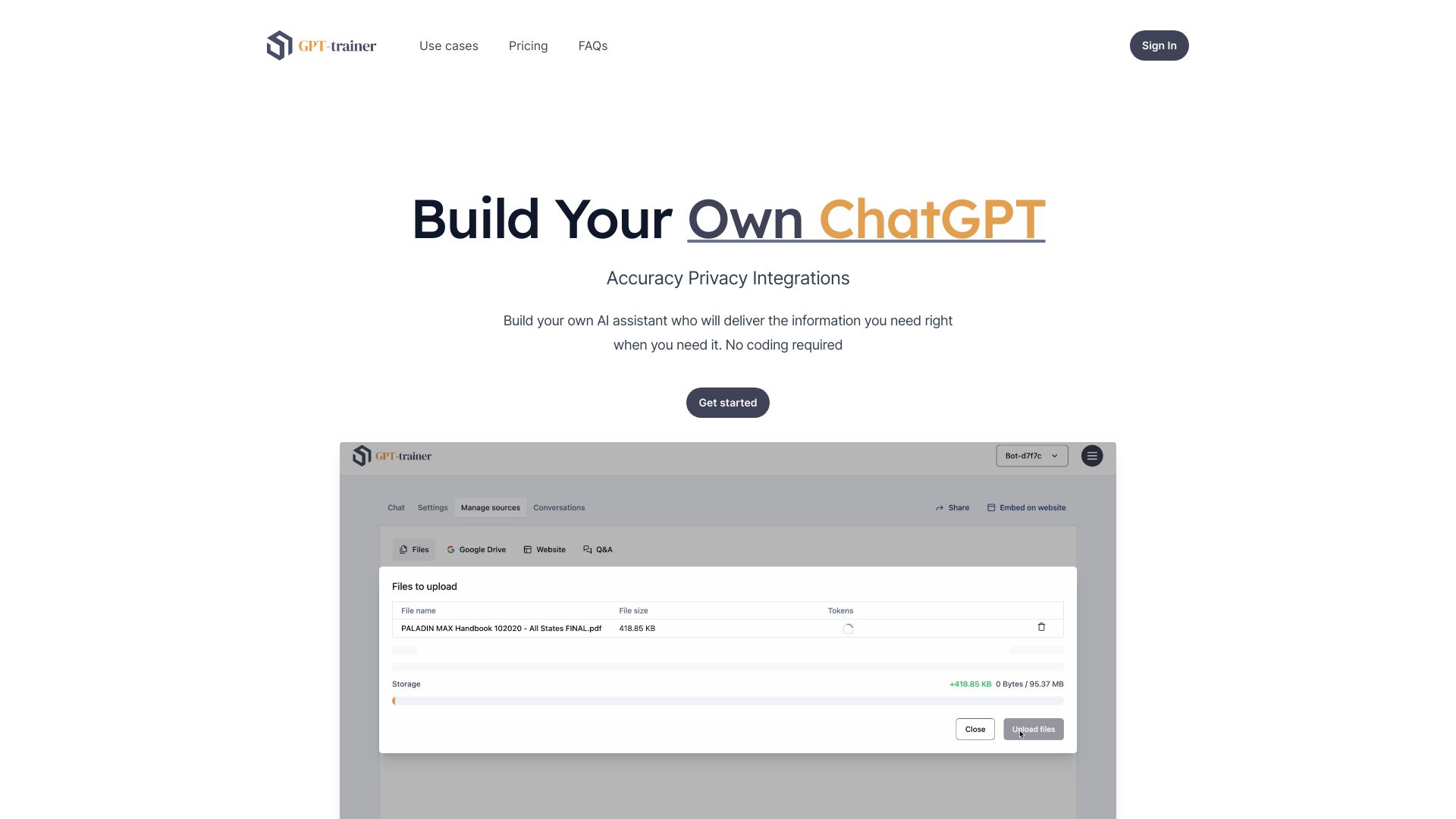 GPT-trainer网页截图,GPT-trainer网页快照