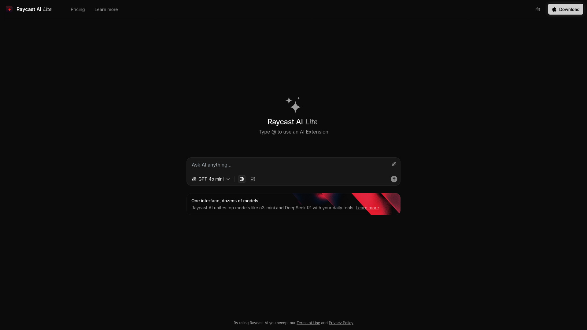 Raycast AI Lite网页截图,Raycast AI Lite网页快照