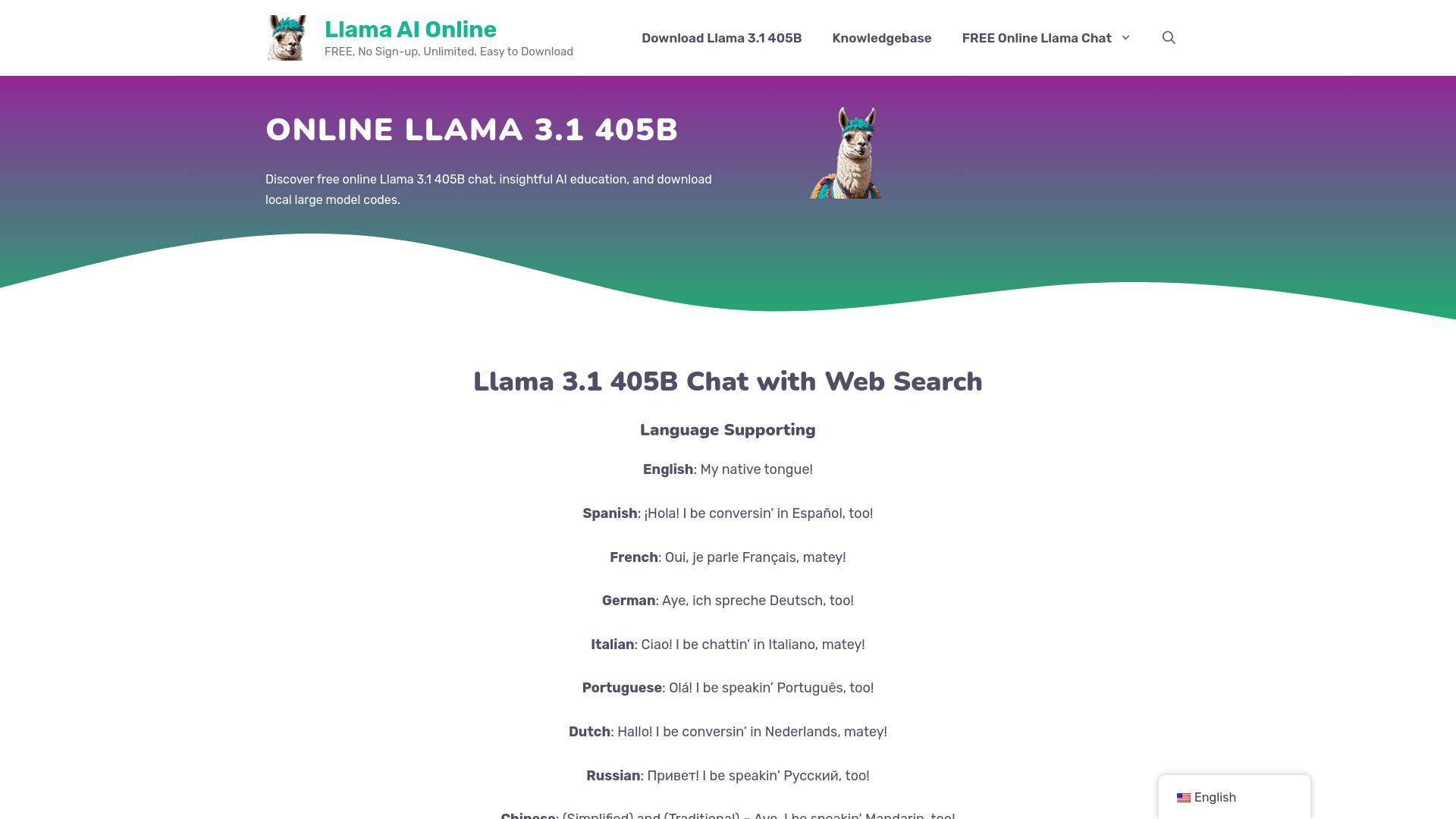 Online Llama 3.1 405B Chat网页截图,Online Llama 3.1 405B Chat网页快照
