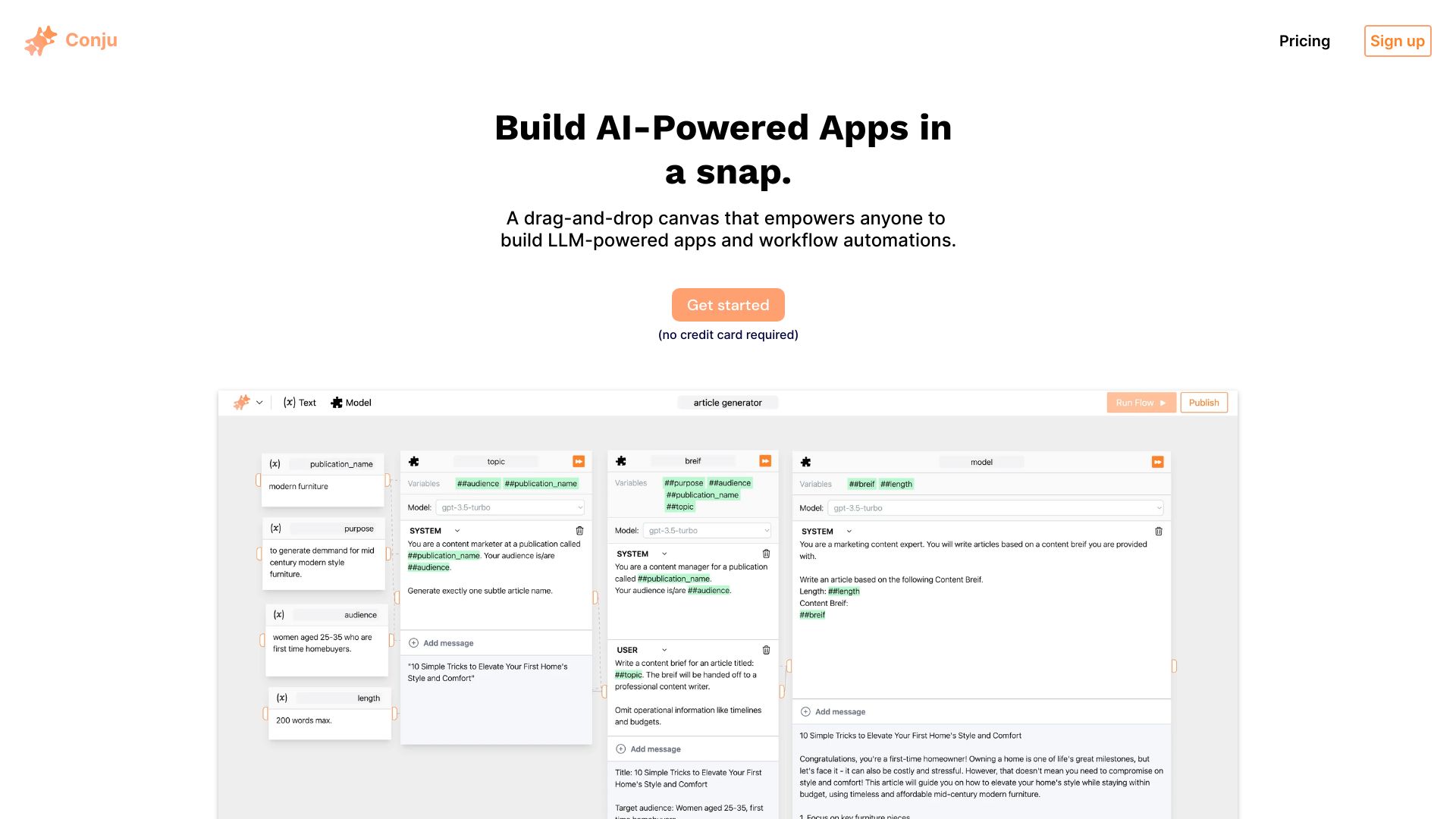 Conju – Build AI Powered Apps网页截图,Conju – Build AI Powered Apps网页快照