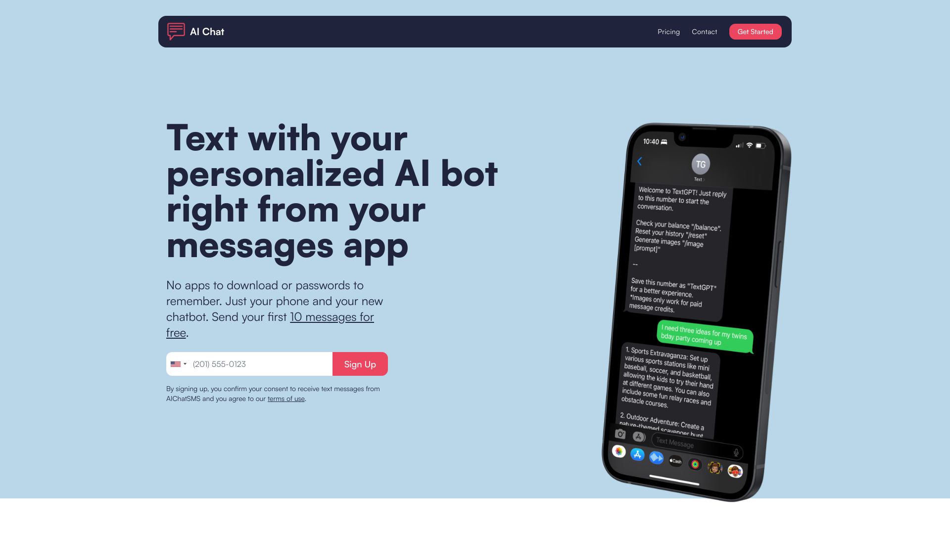 AI Chat SMS网页截图,AI Chat SMS网页快照