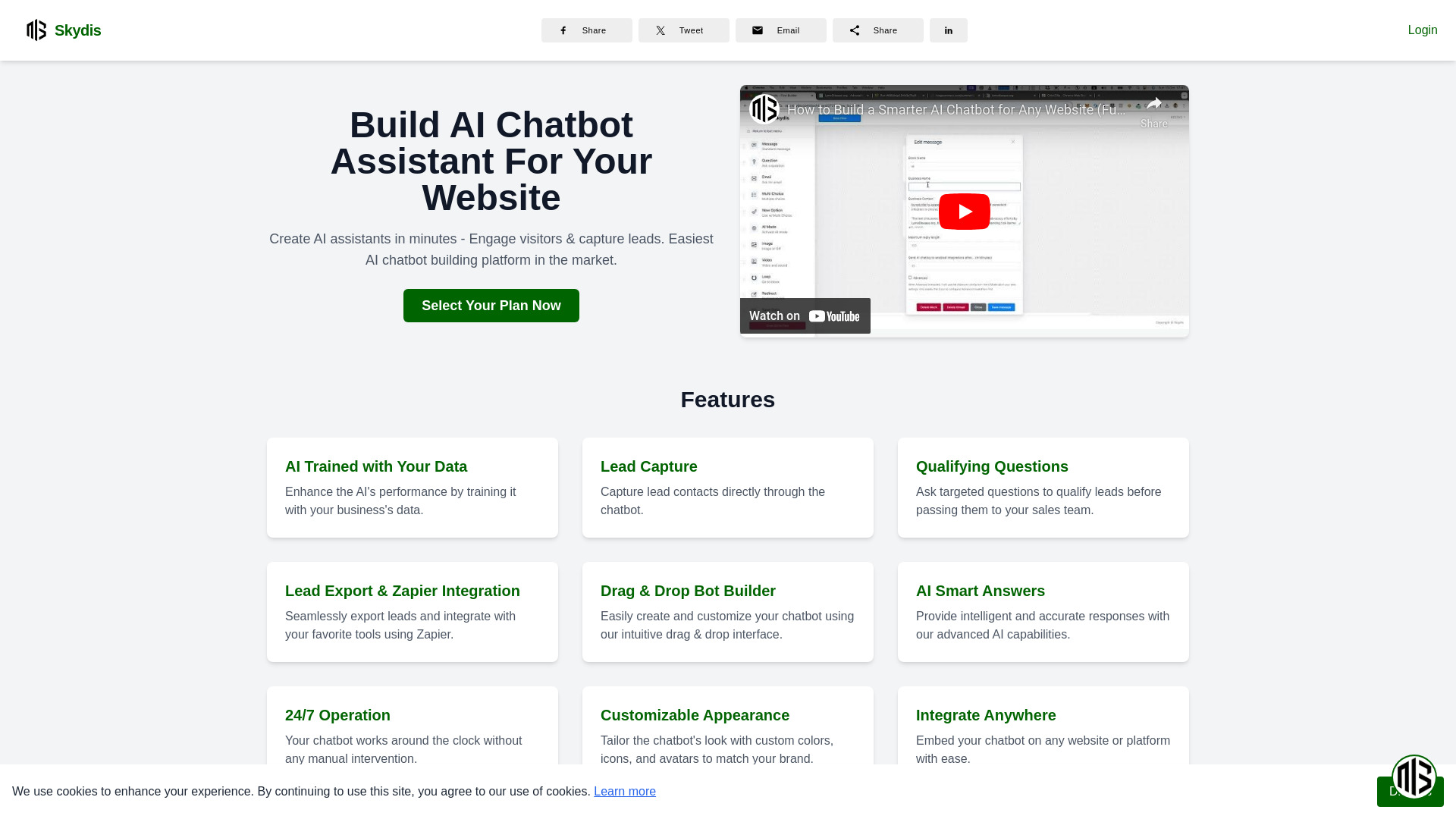 Skydis – AI Chatbot Builder for Websites网页截图,Skydis – AI Chatbot Builder for Websites网页快照