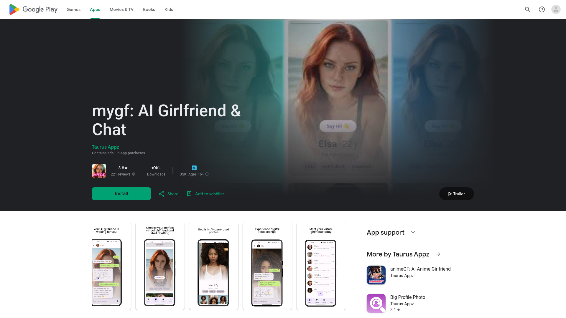 MYGF: AI Girlfriend & Chat网页截图,MYGF: AI Girlfriend & Chat网页快照