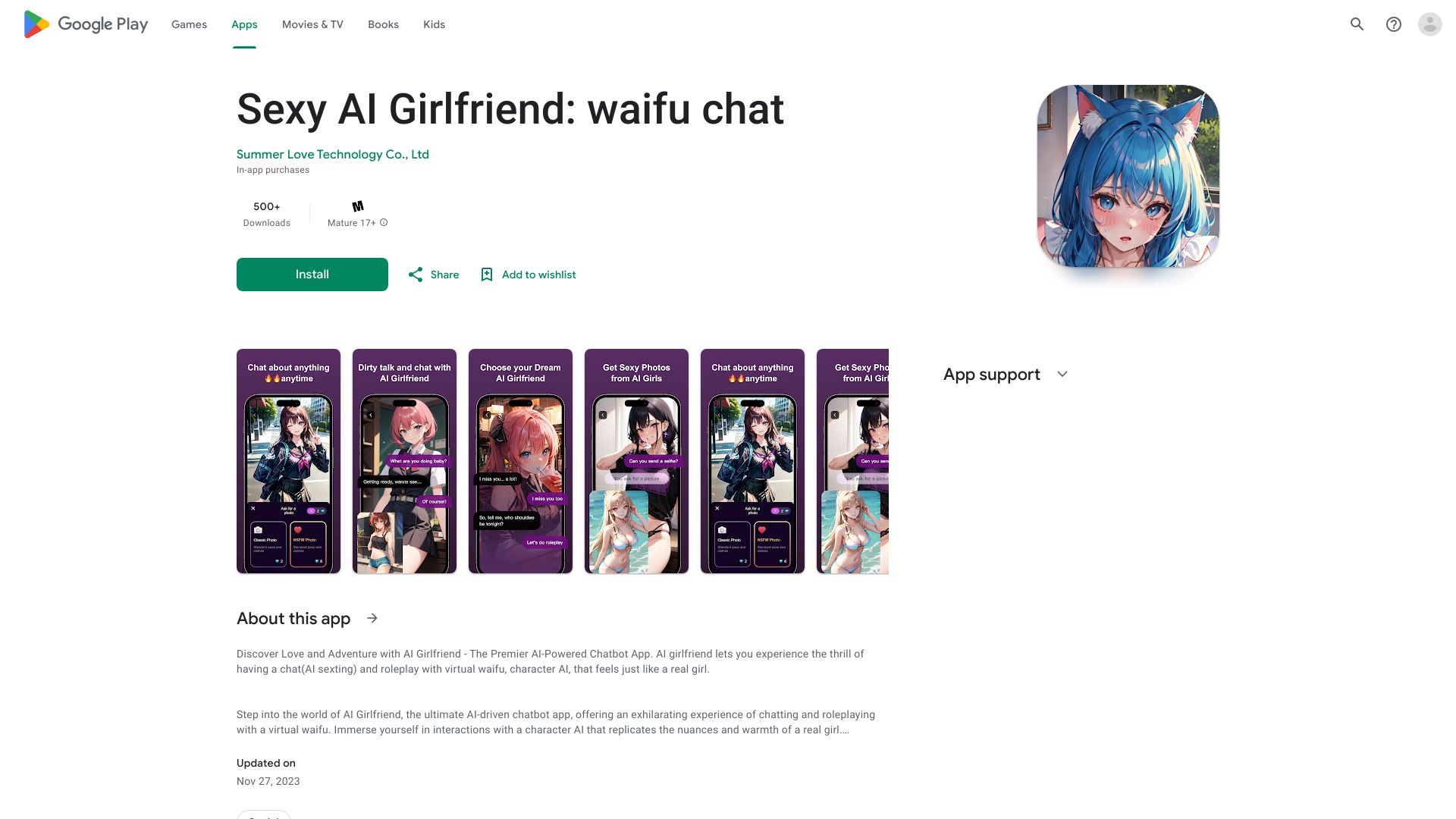 AI Girlfriend: waifu chat& roleplay网页截图,AI Girlfriend: waifu chat& roleplay网页快照