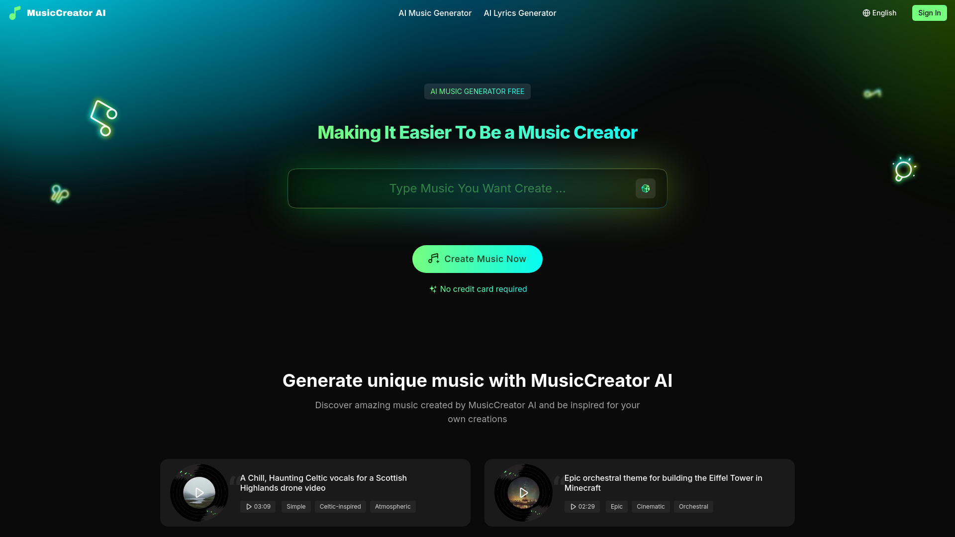 MusicCreator AI网页截图,MusicCreator AI网页快照