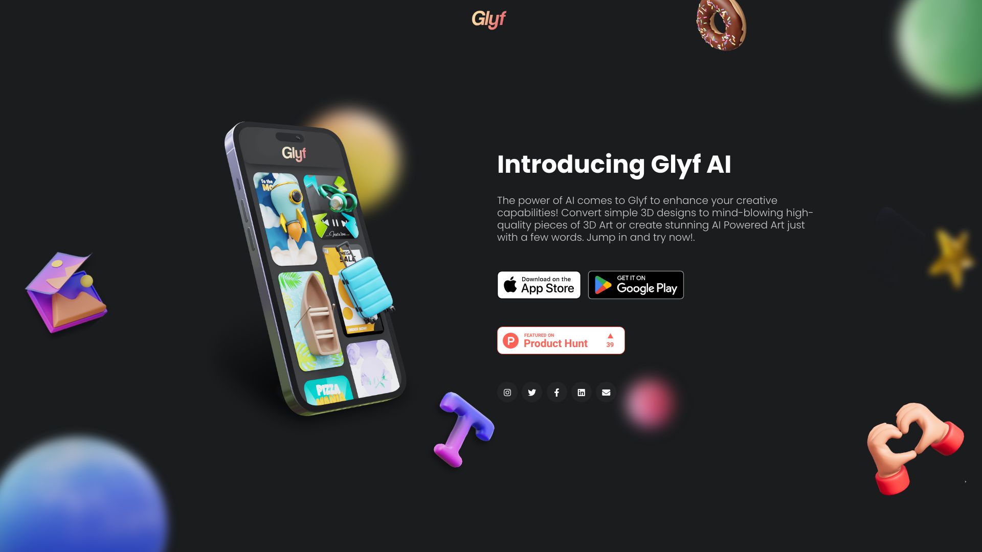 Glyf 3D AI Art Generator网页截图,Glyf 3D AI Art Generator网页快照