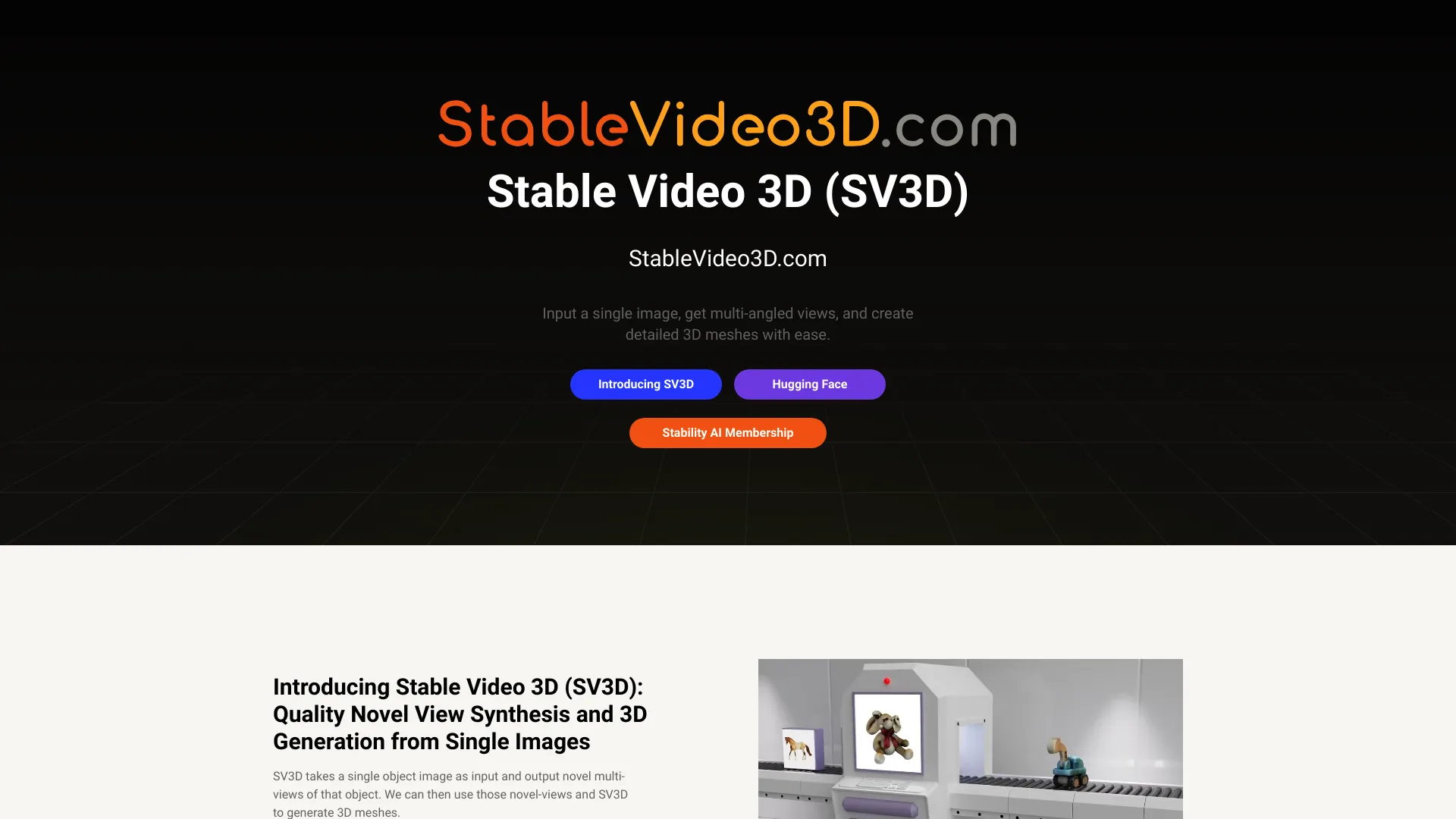 Stable Video 3D网页截图,Stable Video 3D网页快照
