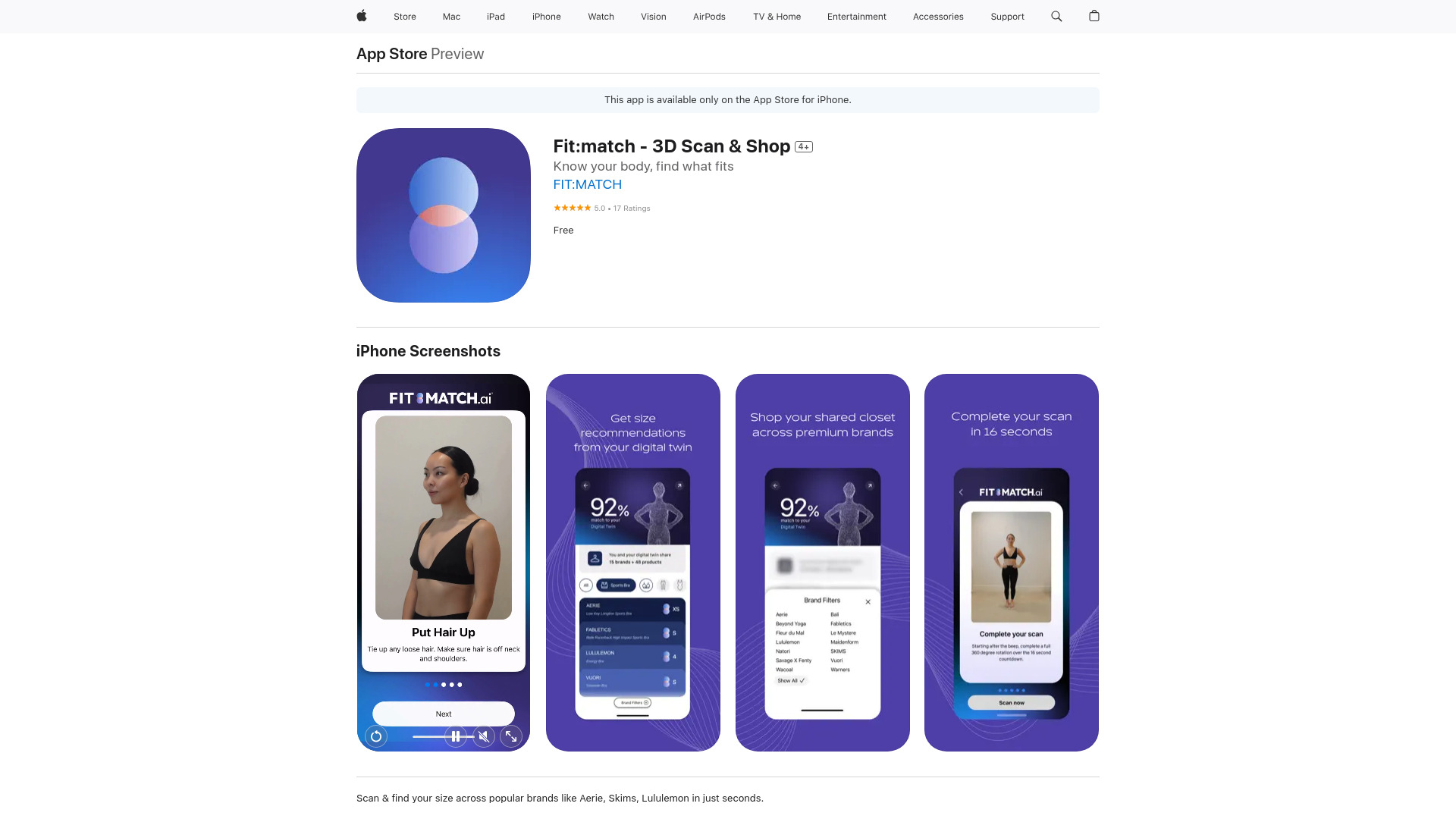 Fit:Match – 3D Scan & Shop网页截图,Fit:Match – 3D Scan & Shop网页快照
