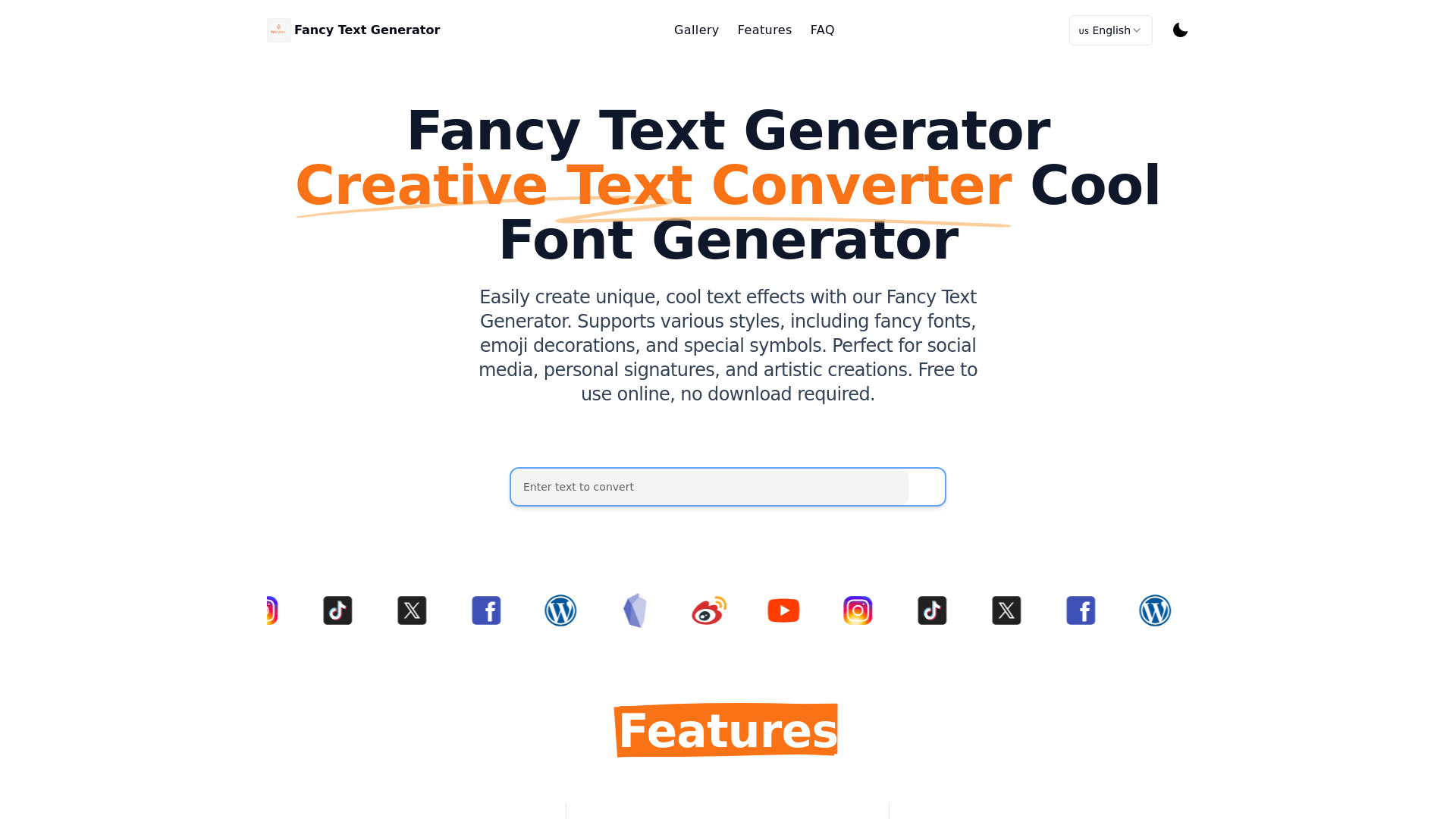 Fancy Text Generator | 创意文字转换器 | 酷炫字体生成器网页截图,Fancy Text Generator | 创意文字转换器 | 酷炫字体生成器网页快照