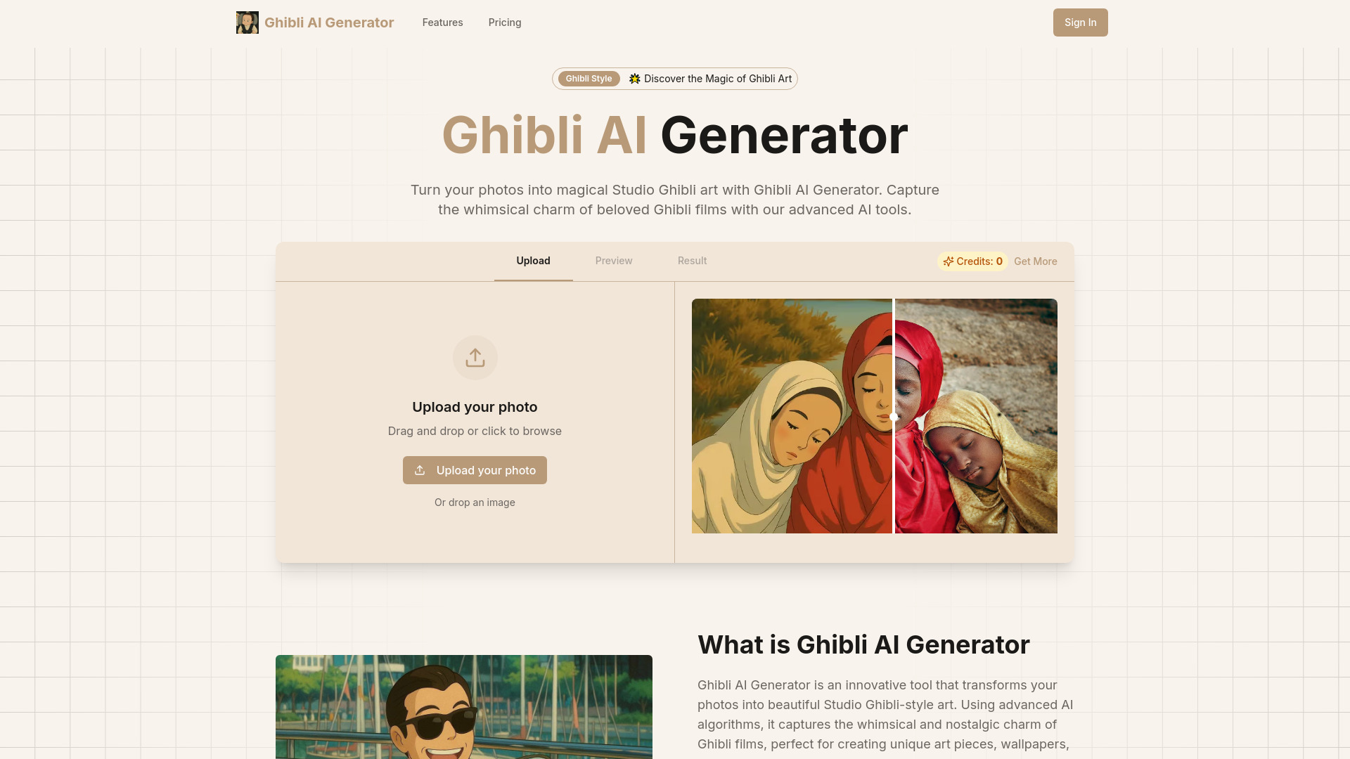 Ghibli AI Generator网页截图,Ghibli AI Generator网页快照