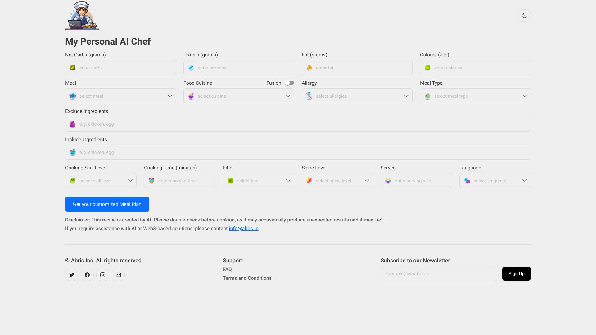 My AI Chef网页截图,My AI Chef网页快照