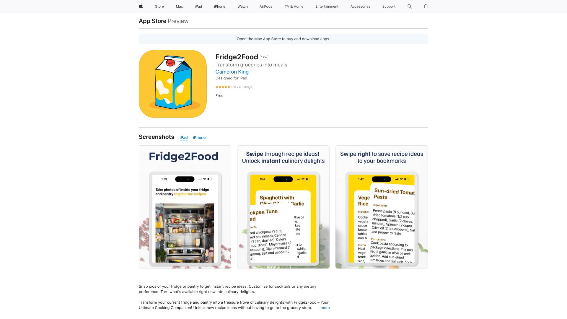 Fridge2Food – Transform food into meals网页截图,Fridge2Food – Transform food into meals网页快照