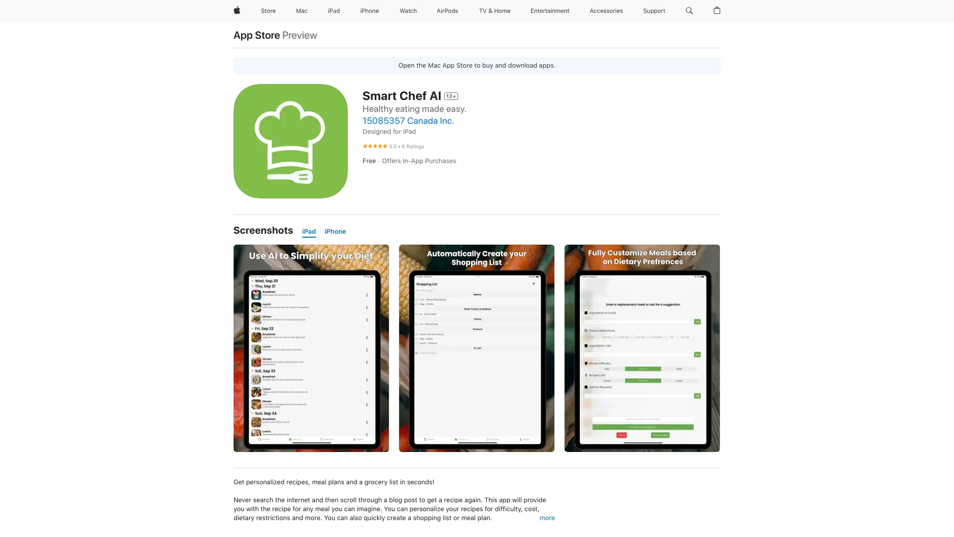 Smart Chef AI网页截图,Smart Chef AI网页快照