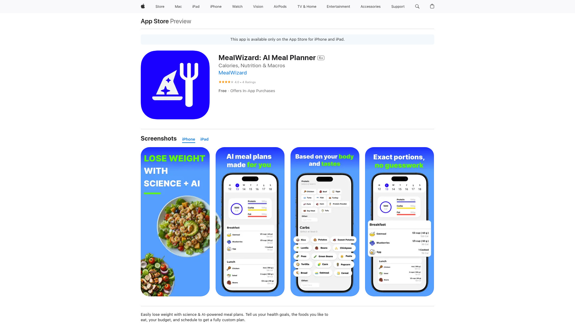MealWizard网页截图,MealWizard网页快照