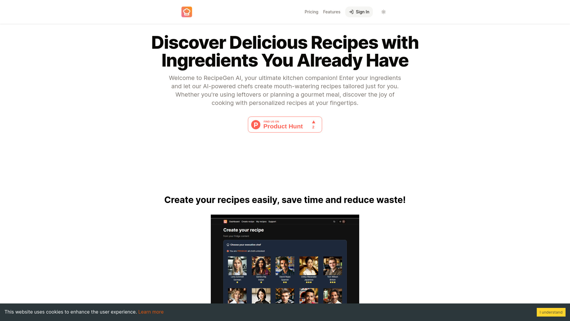 RecipeGen AI网页截图,RecipeGen AI网页快照