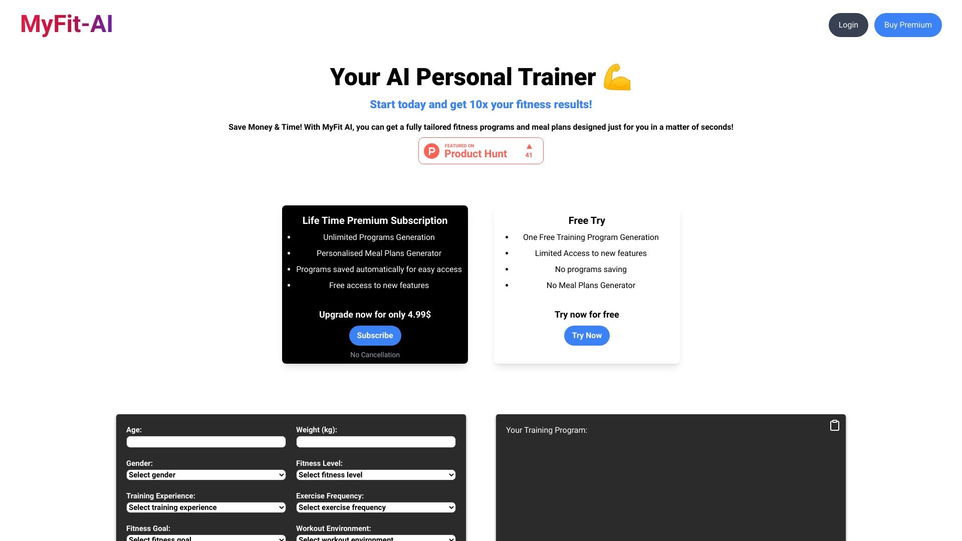 Myfit-AI网页截图,Myfit-AI网页快照