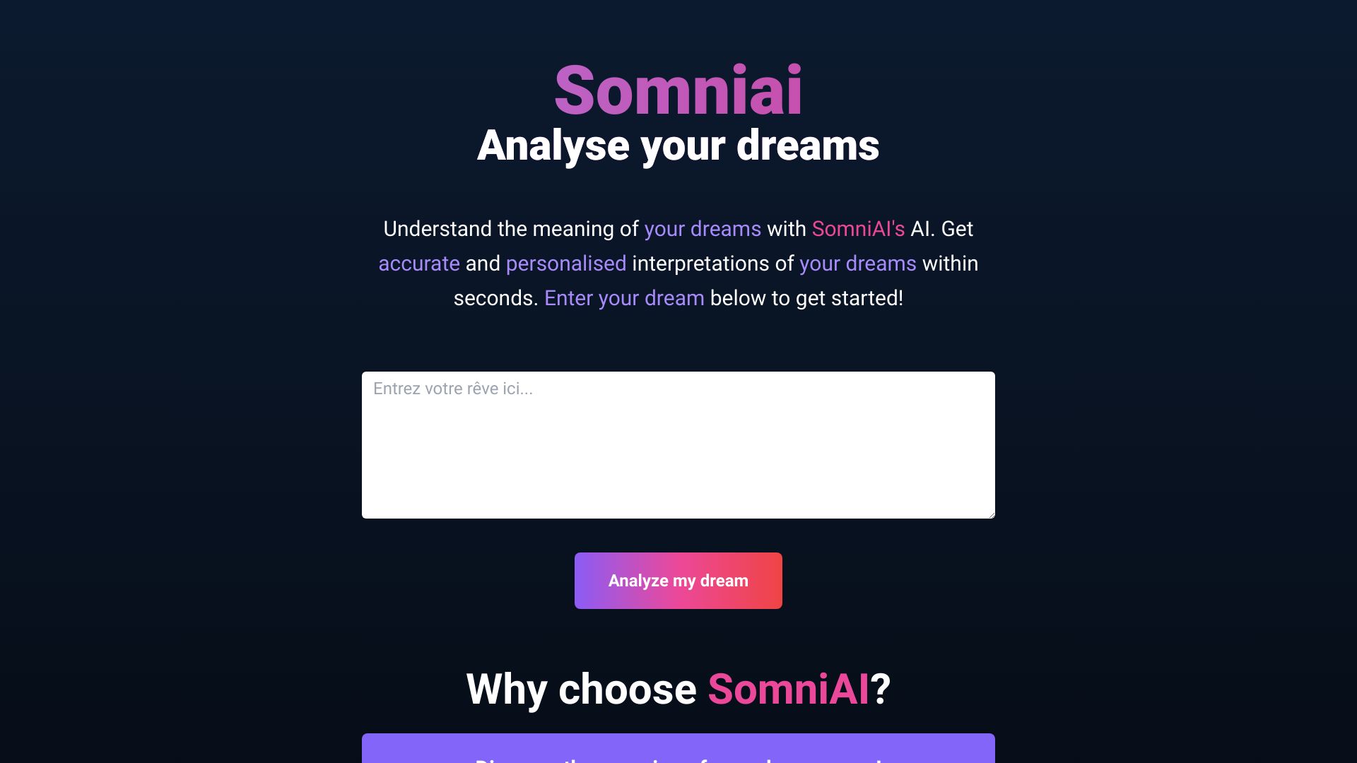 SomniAI : Dream analysis with AI Power网页截图,SomniAI : Dream analysis with AI Power网页快照