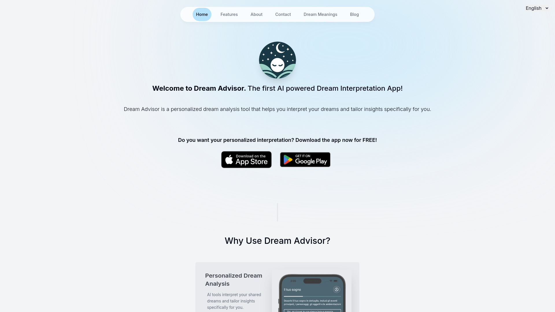 Dream Advisor网页截图,Dream Advisor网页快照