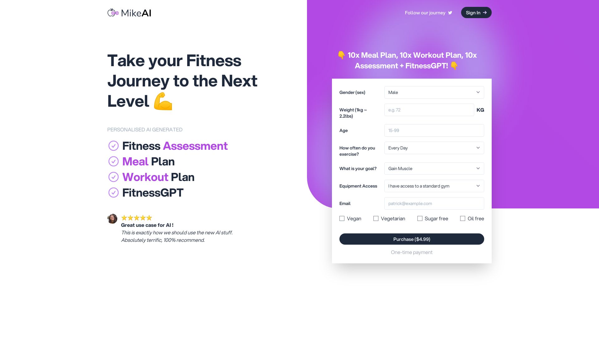 MikeAI – Personalized AI Fitness Coach网页截图,MikeAI – Personalized AI Fitness Coach网页快照