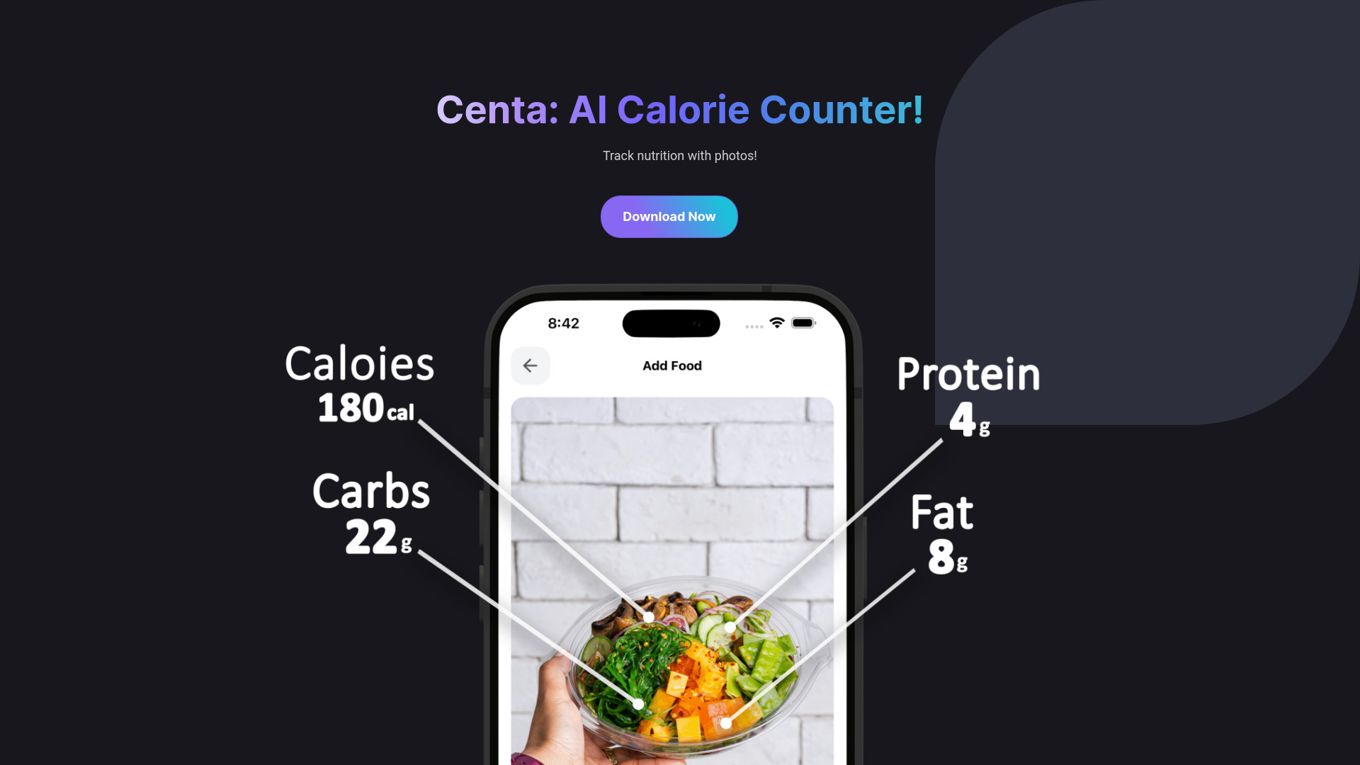 Centa: AI Calorie Counter网页截图,Centa: AI Calorie Counter网页快照