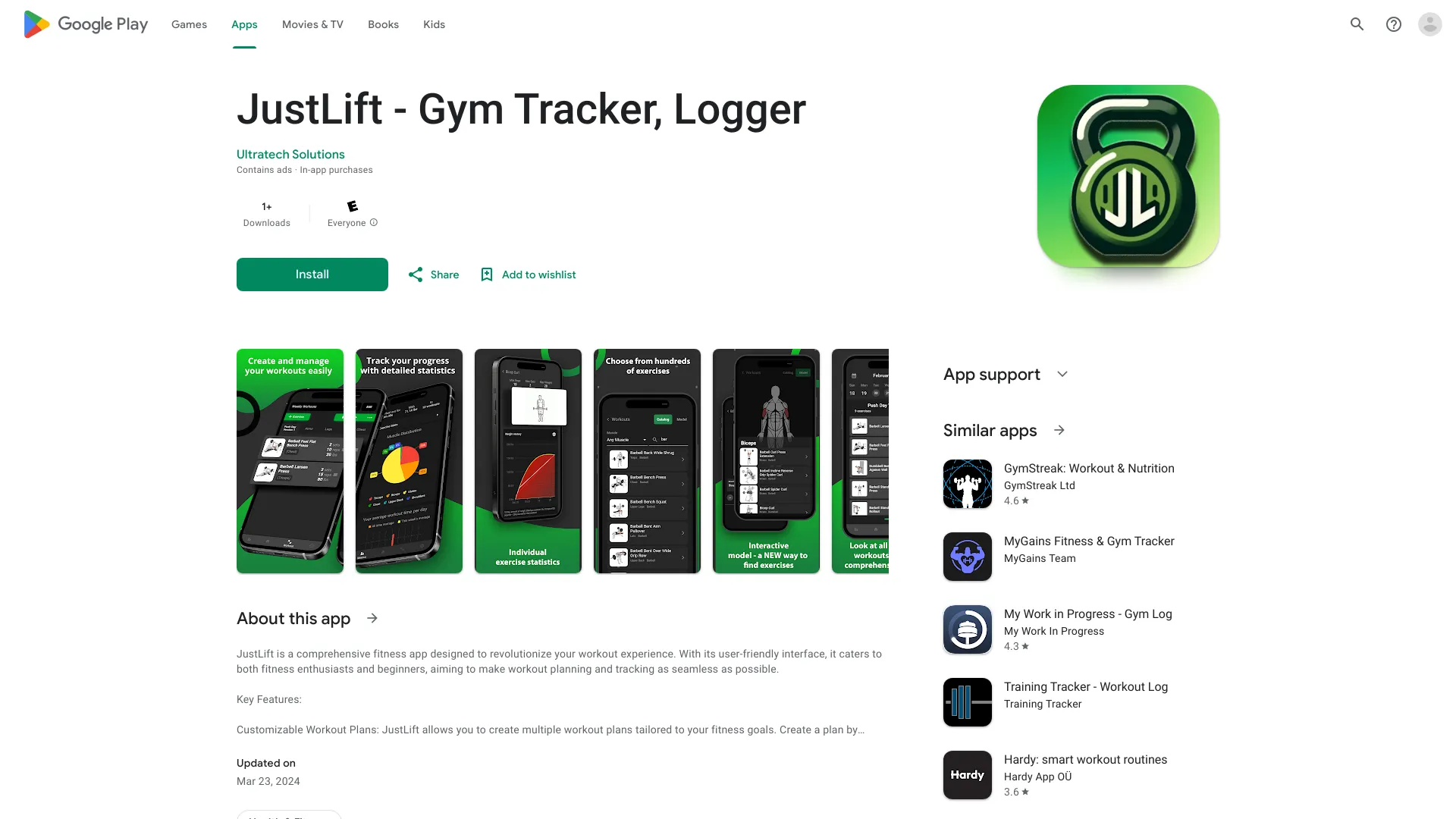 JustLift – Gym Tracker & Fitness Logger网页截图,JustLift – Gym Tracker & Fitness Logger网页快照