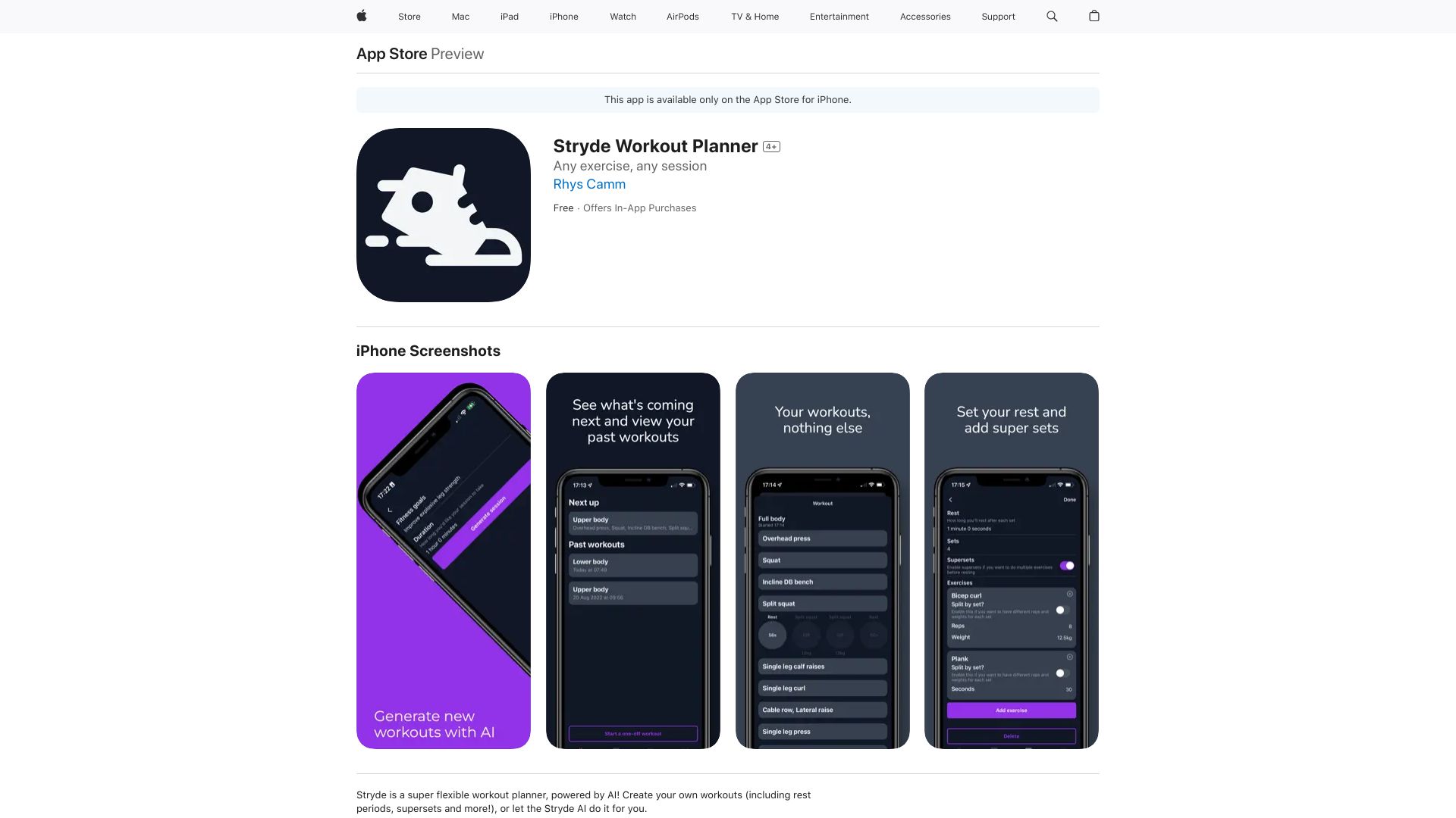 Stryde AI Workout Generator网页截图,Stryde AI Workout Generator网页快照