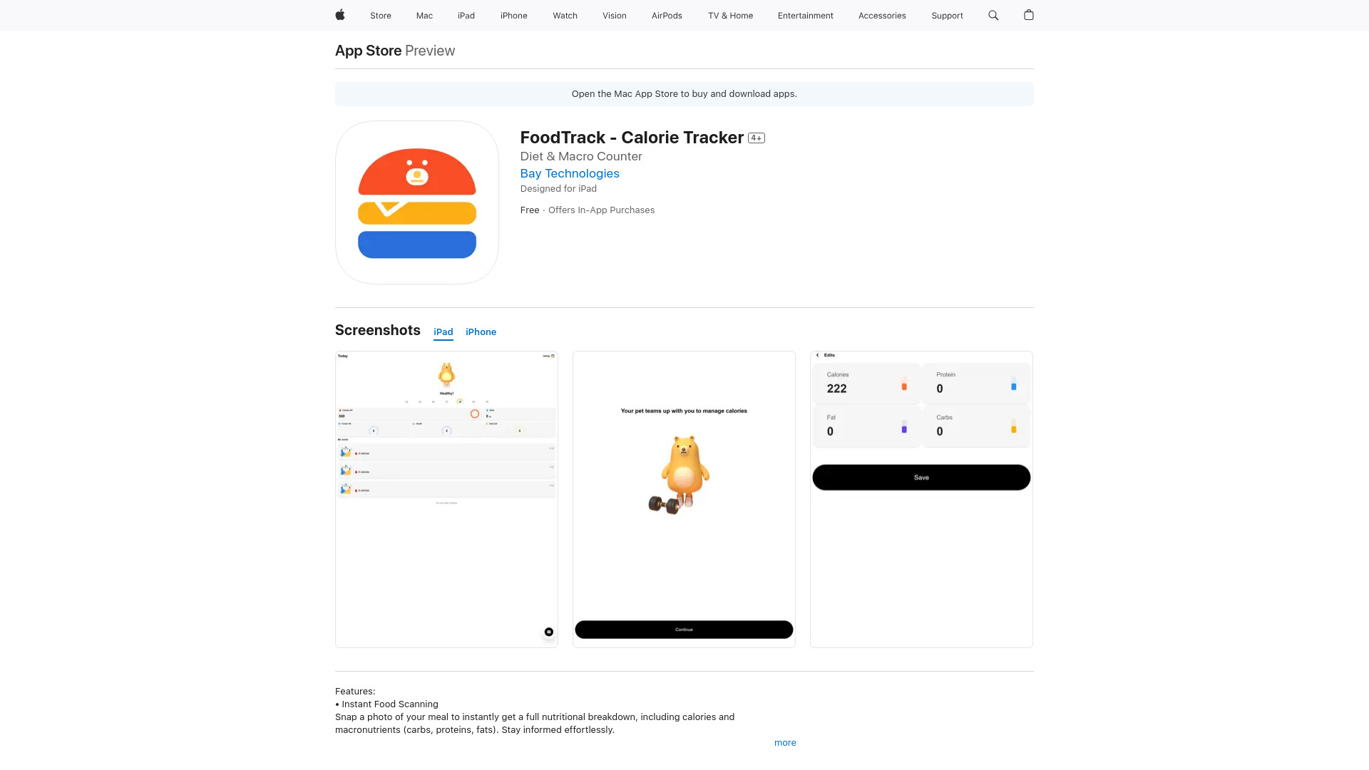 FoodTrack – Calorie Tracker网页截图,FoodTrack – Calorie Tracker网页快照