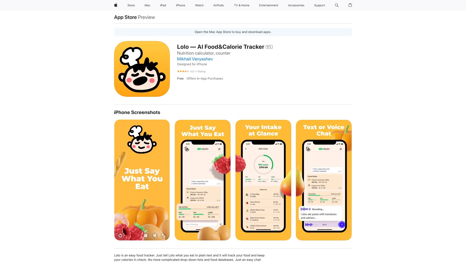 Lolo – AI Food Tracker网页截图,Lolo – AI Food Tracker网页快照