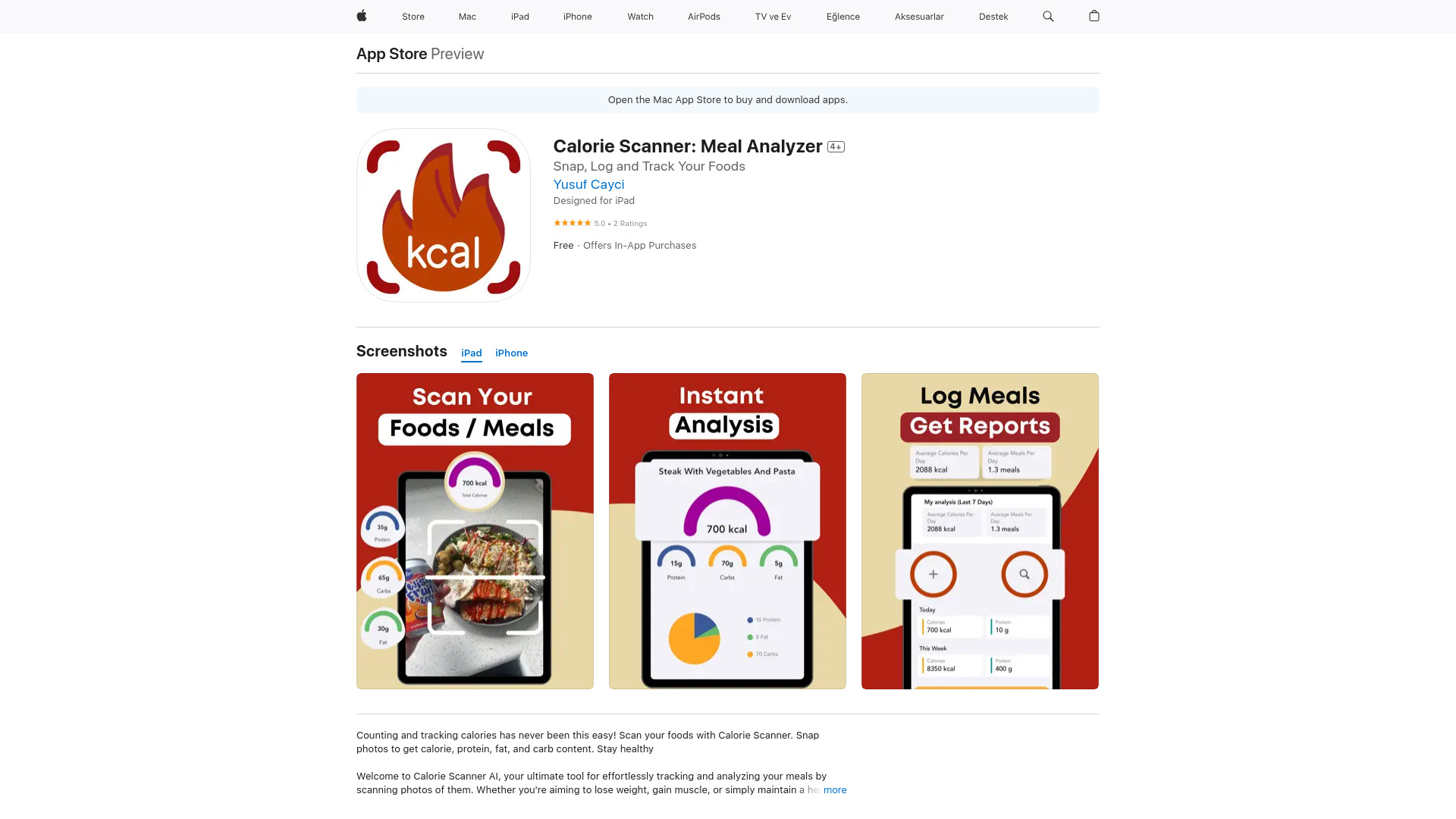 Calorie Scanner: Meal Analyzer网页截图,Calorie Scanner: Meal Analyzer网页快照