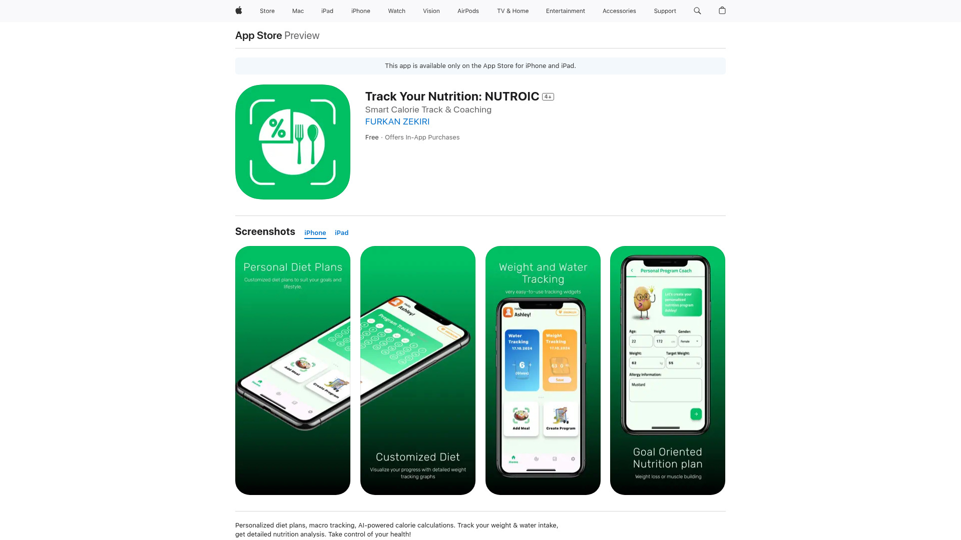 Track Your Nutrition: NUTROIC网页截图,Track Your Nutrition: NUTROIC网页快照
