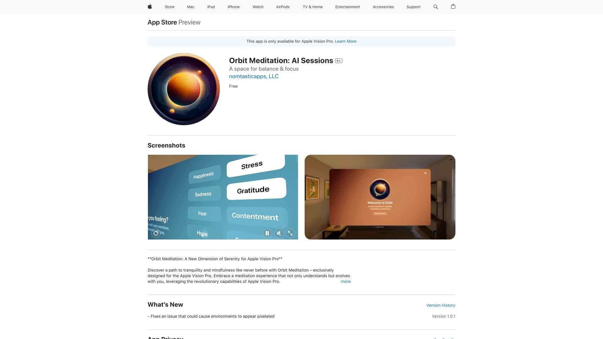 Orbit Meditation for Apple Vision Pro网页截图,Orbit Meditation for Apple Vision Pro网页快照