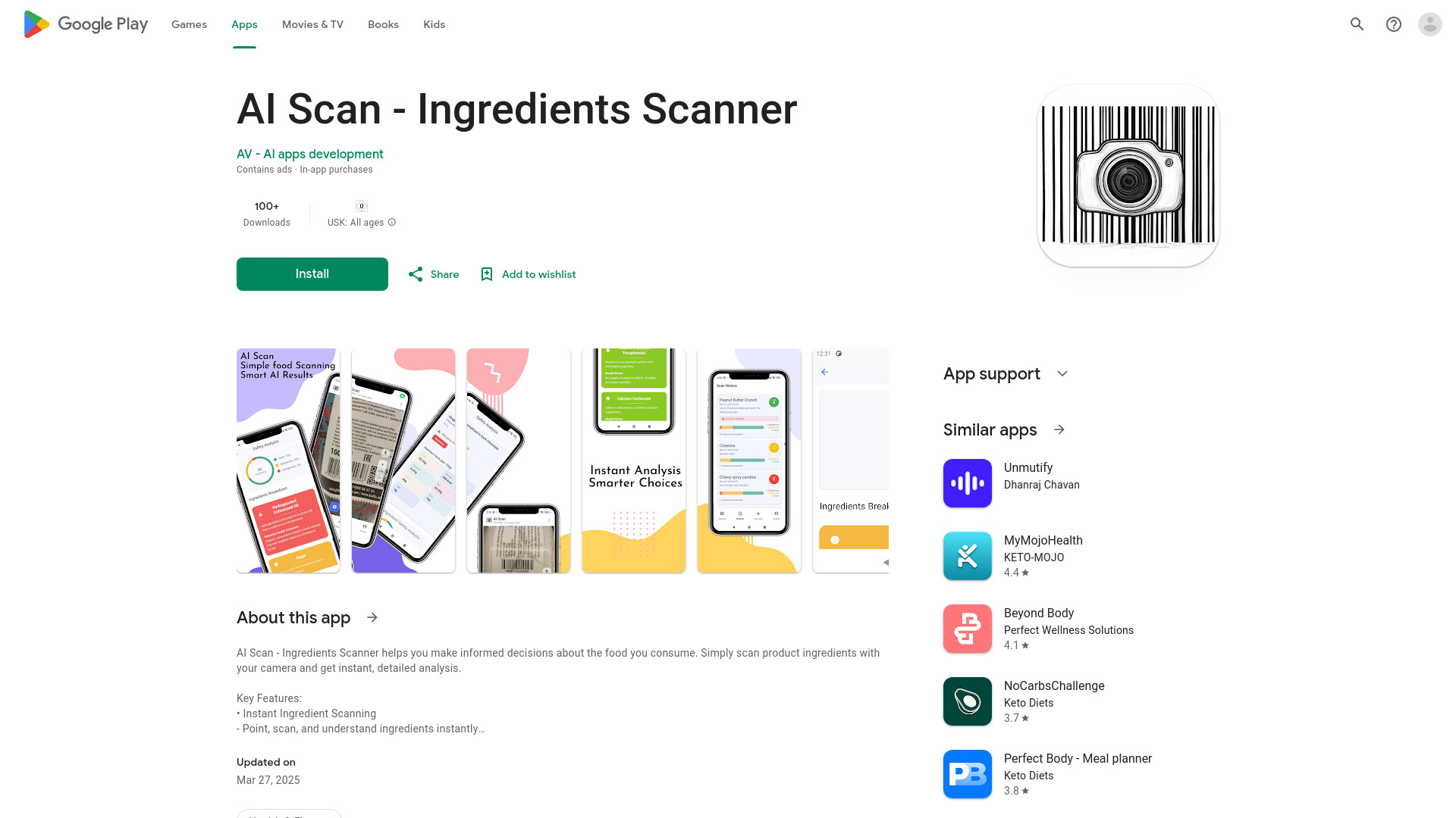 AI Scan – Ingredients Scanner网页截图,AI Scan – Ingredients Scanner网页快照