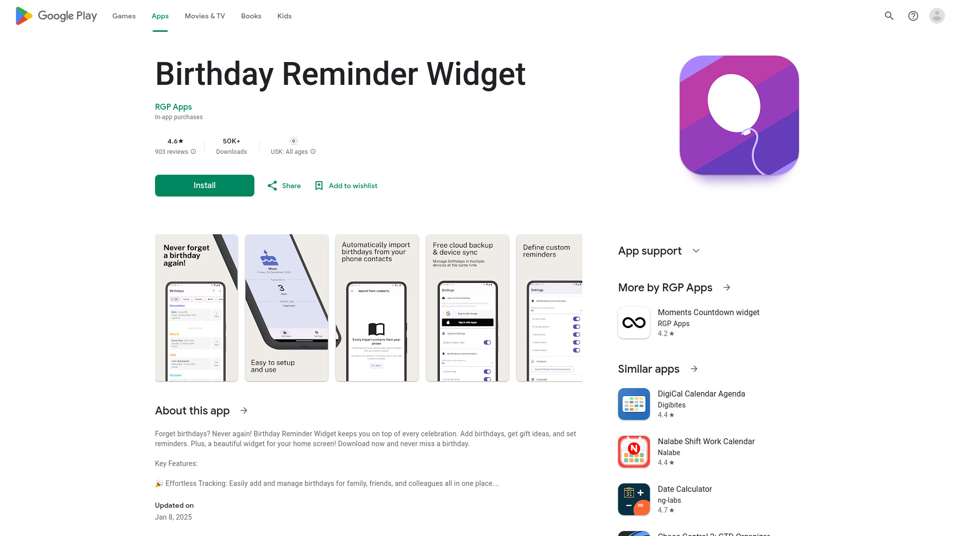 Birthday Reminder Widget网页截图,Birthday Reminder Widget网页快照