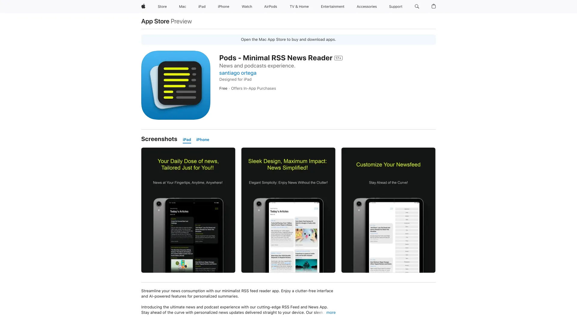 Pods – Minimal RSS News Reader网页截图,Pods – Minimal RSS News Reader网页快照