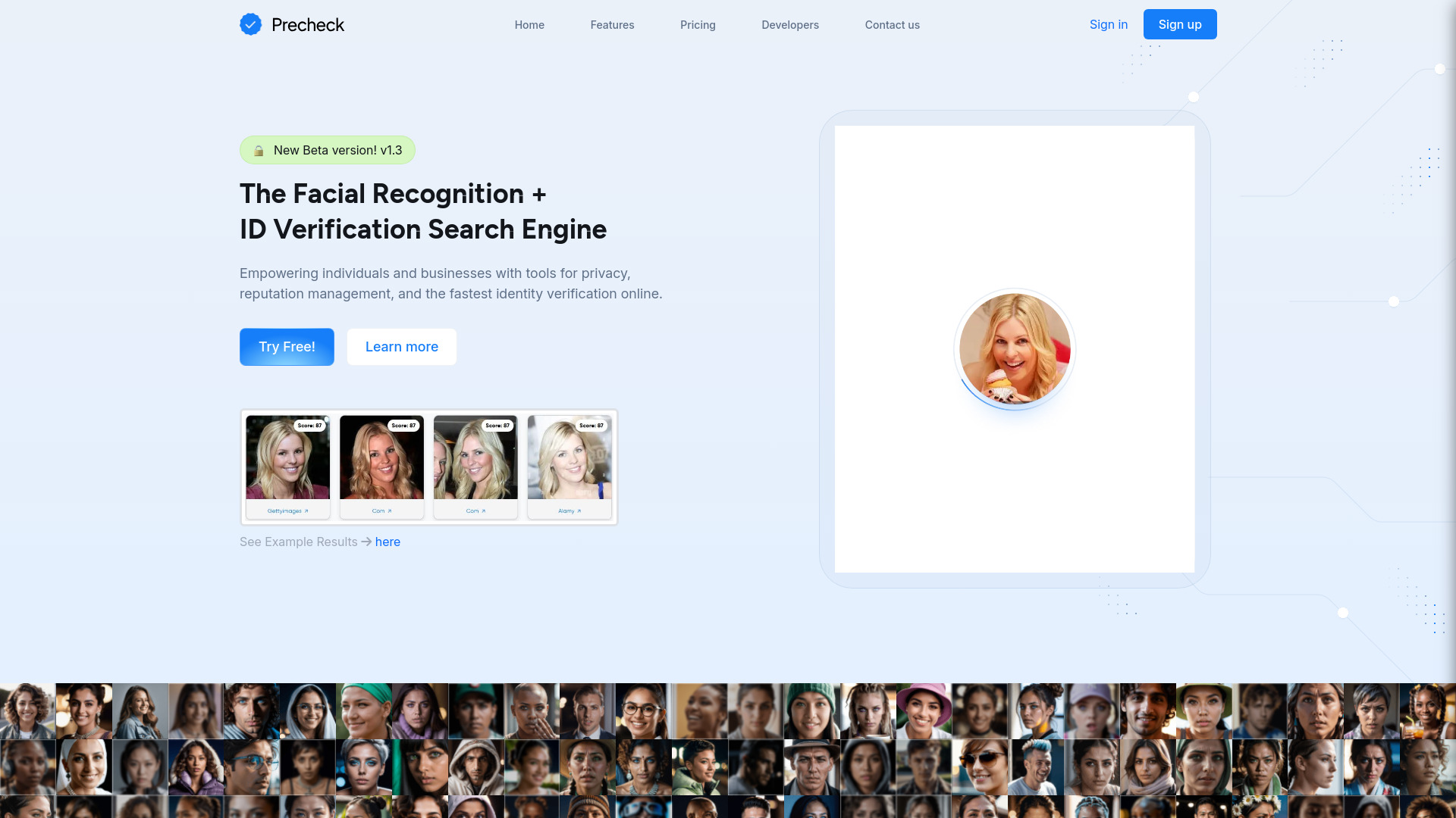 Precheck.ai – AI Face data网页截图,Precheck.ai – AI Face data网页快照