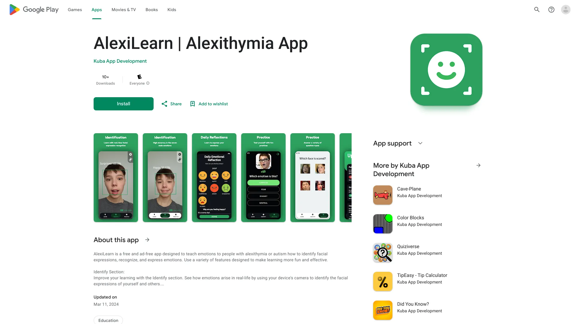 AlexiLearn | Alexithymia and Autism App网页截图,AlexiLearn | Alexithymia and Autism App网页快照