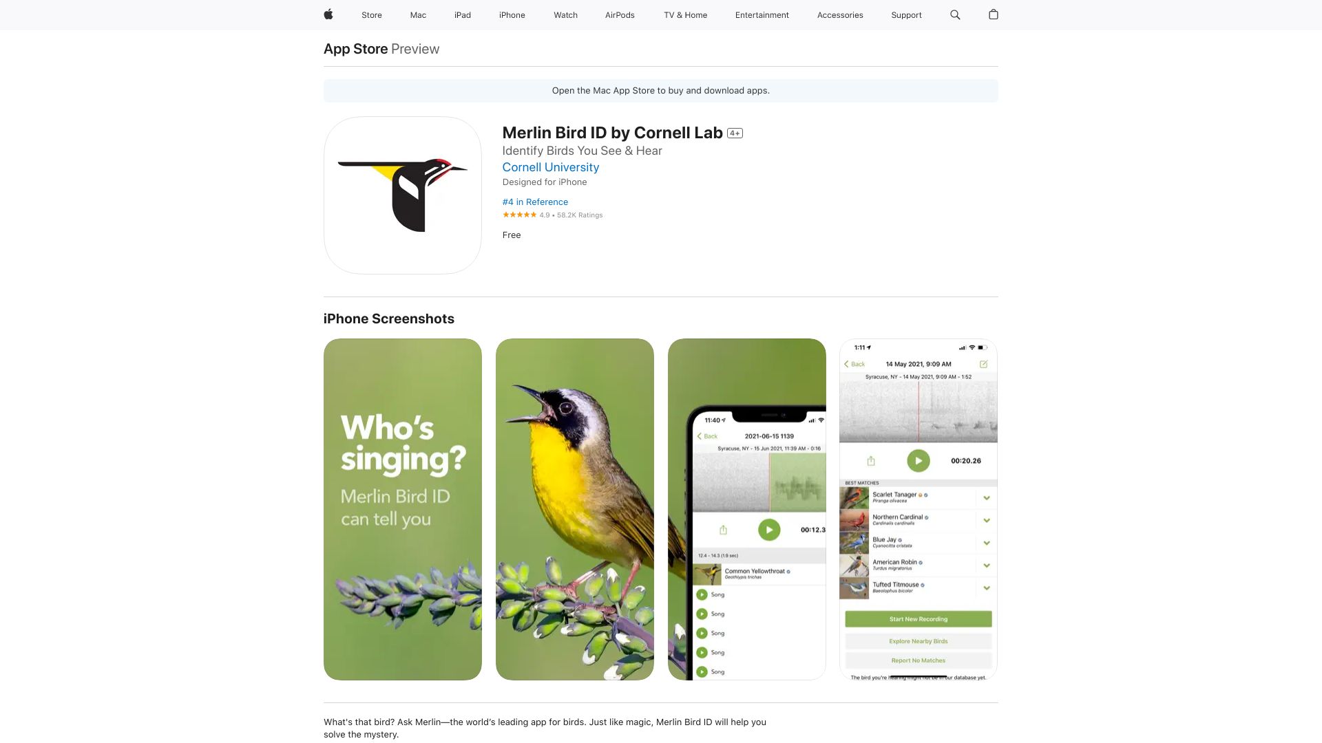 Merlin Bird ID网页截图,Merlin Bird ID网页快照