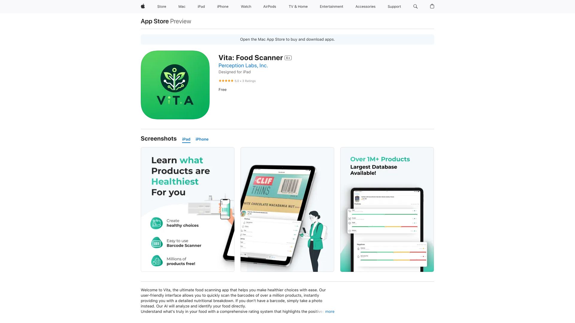 Vita: Food Scanner网页截图,Vita: Food Scanner网页快照