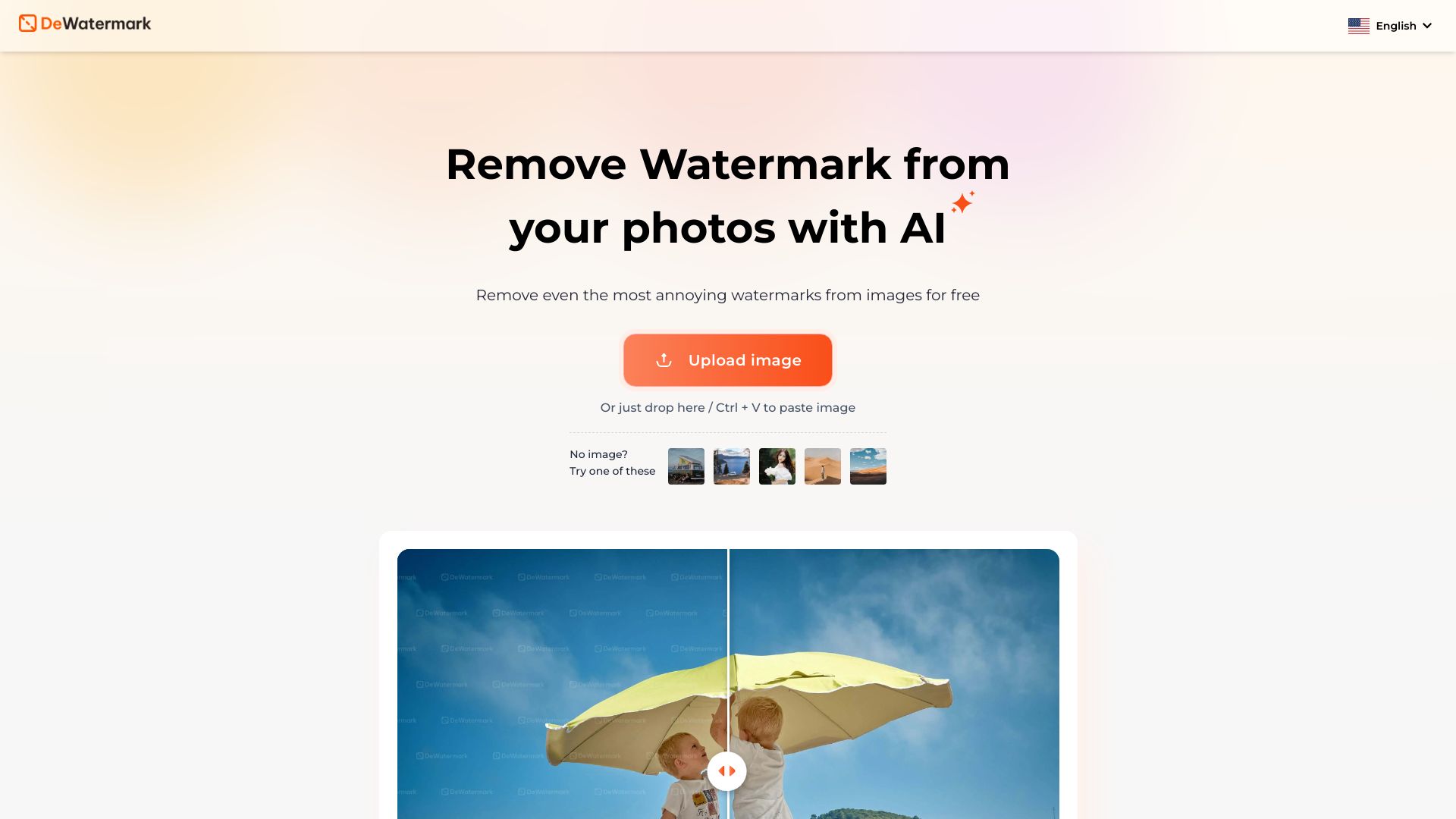Dewatermark AI网页截图,Dewatermark AI网页快照
