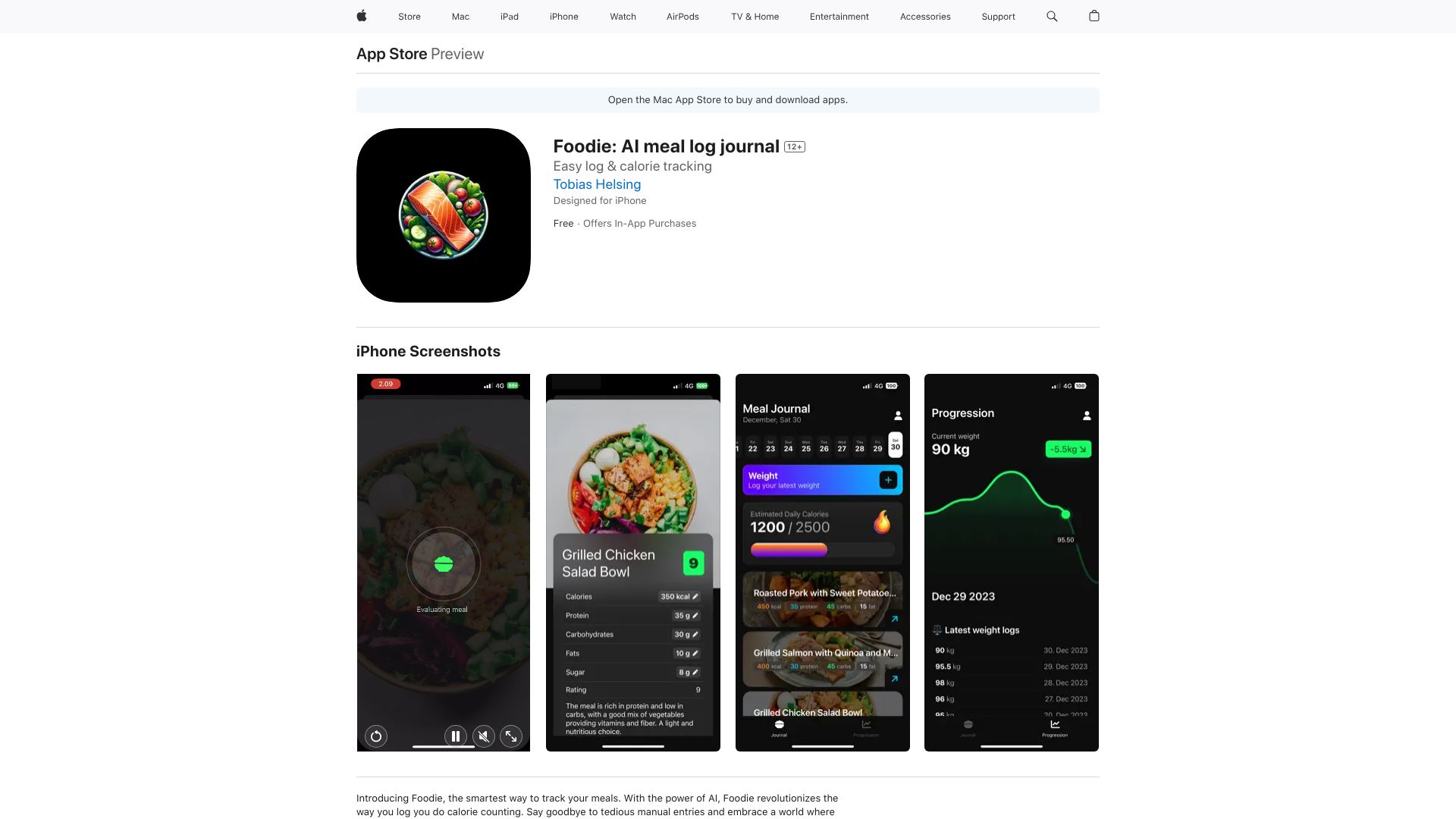 Foodie: AI meal journal网页截图,Foodie: AI meal journal网页快照