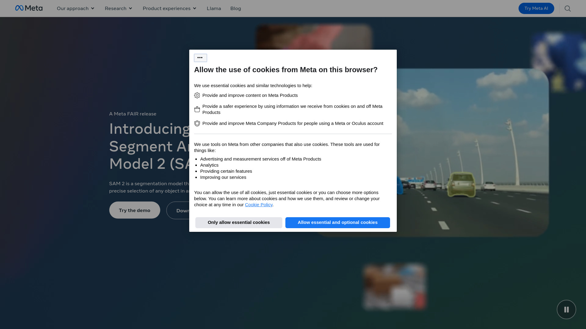 Meta Segment Anything Model 2网页截图,Meta Segment Anything Model 2网页快照