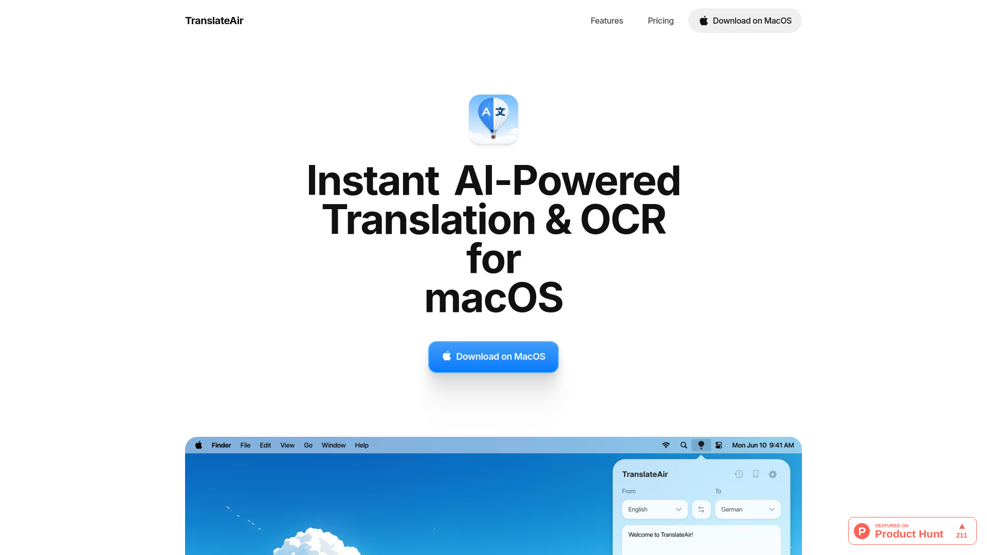 TranslateAir网页截图,TranslateAir网页快照