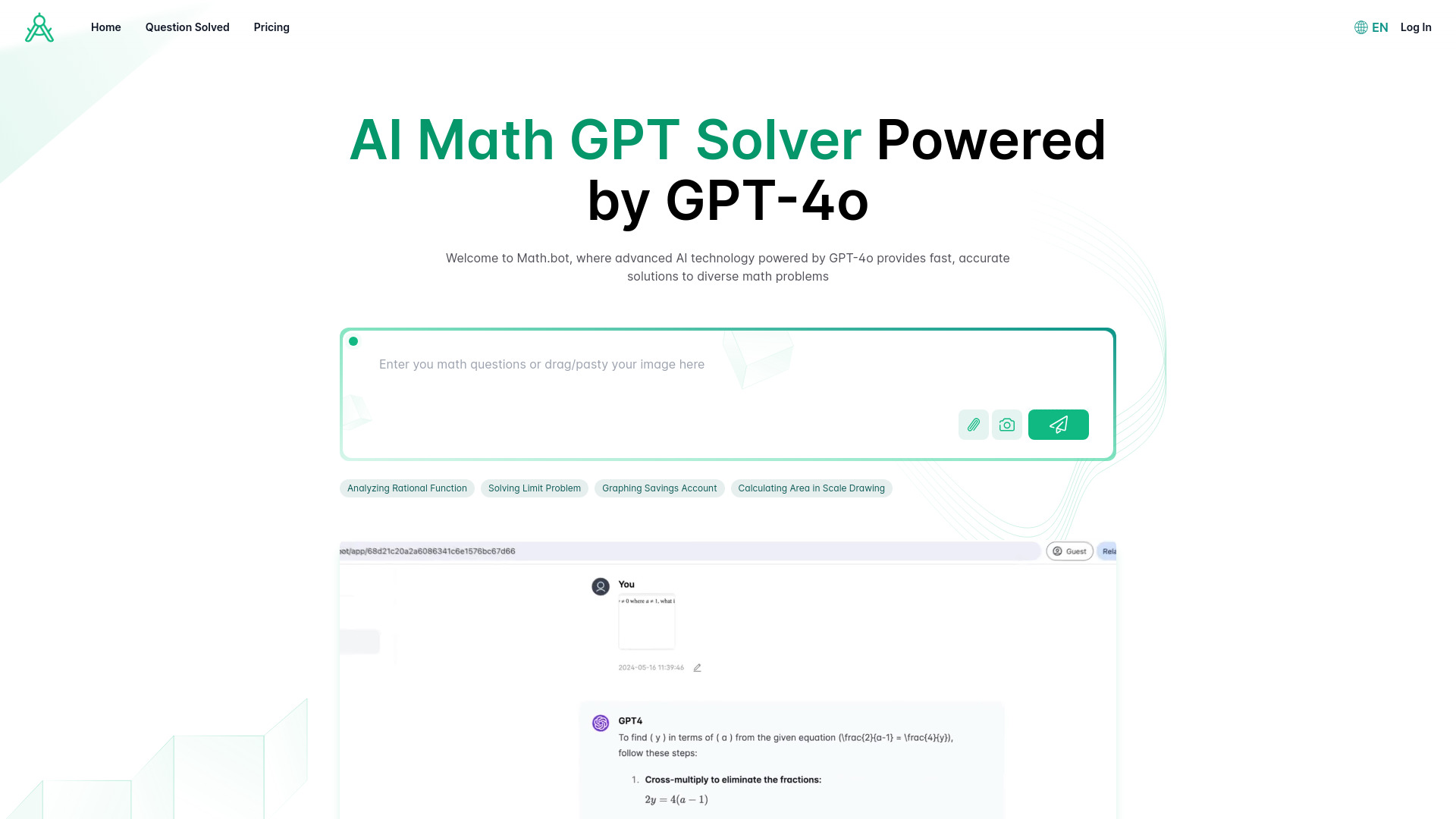 Math.bot: AI Math Solver by GPT-4o网页截图,Math.bot: AI Math Solver by GPT-4o网页快照