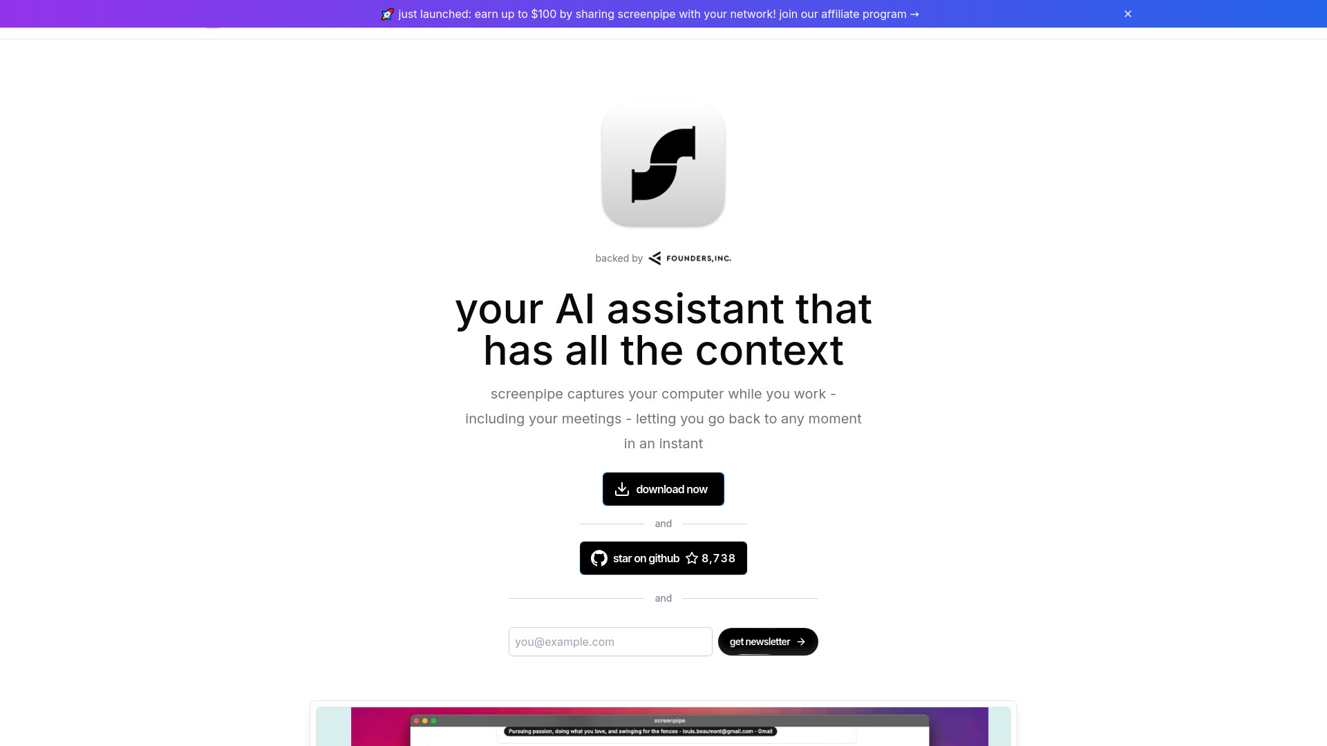 Screenpipe网页截图,Screenpipe网页快照