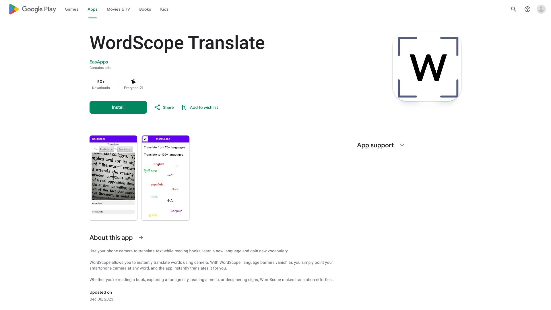 WordScope Translate网页截图,WordScope Translate网页快照