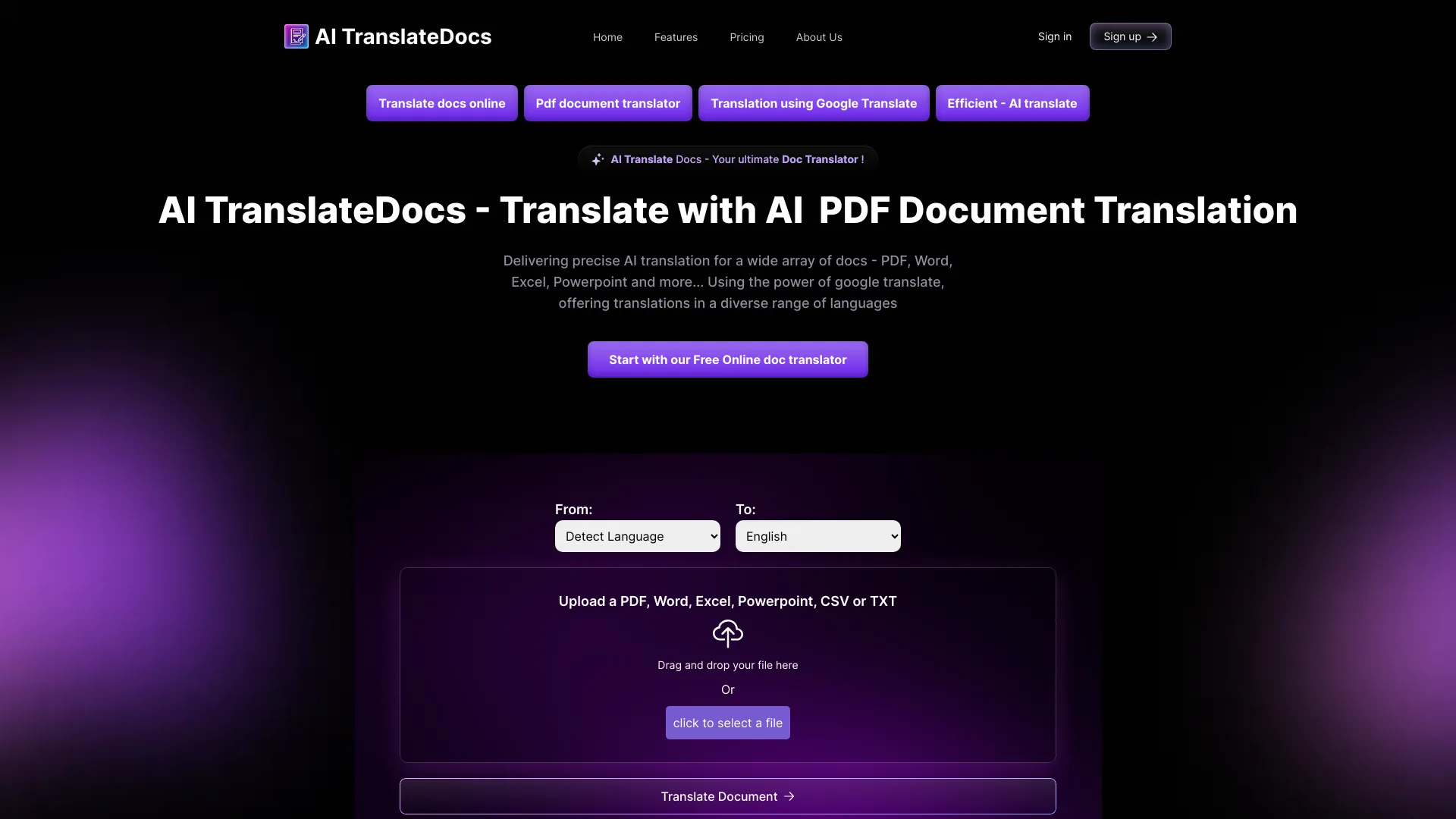 AI TranslateDocs网页截图,AI TranslateDocs网页快照