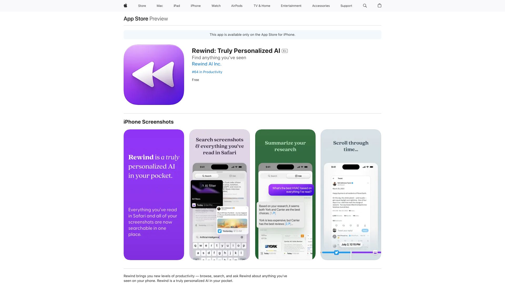 Rewind for iPhone网页截图,Rewind for iPhone网页快照