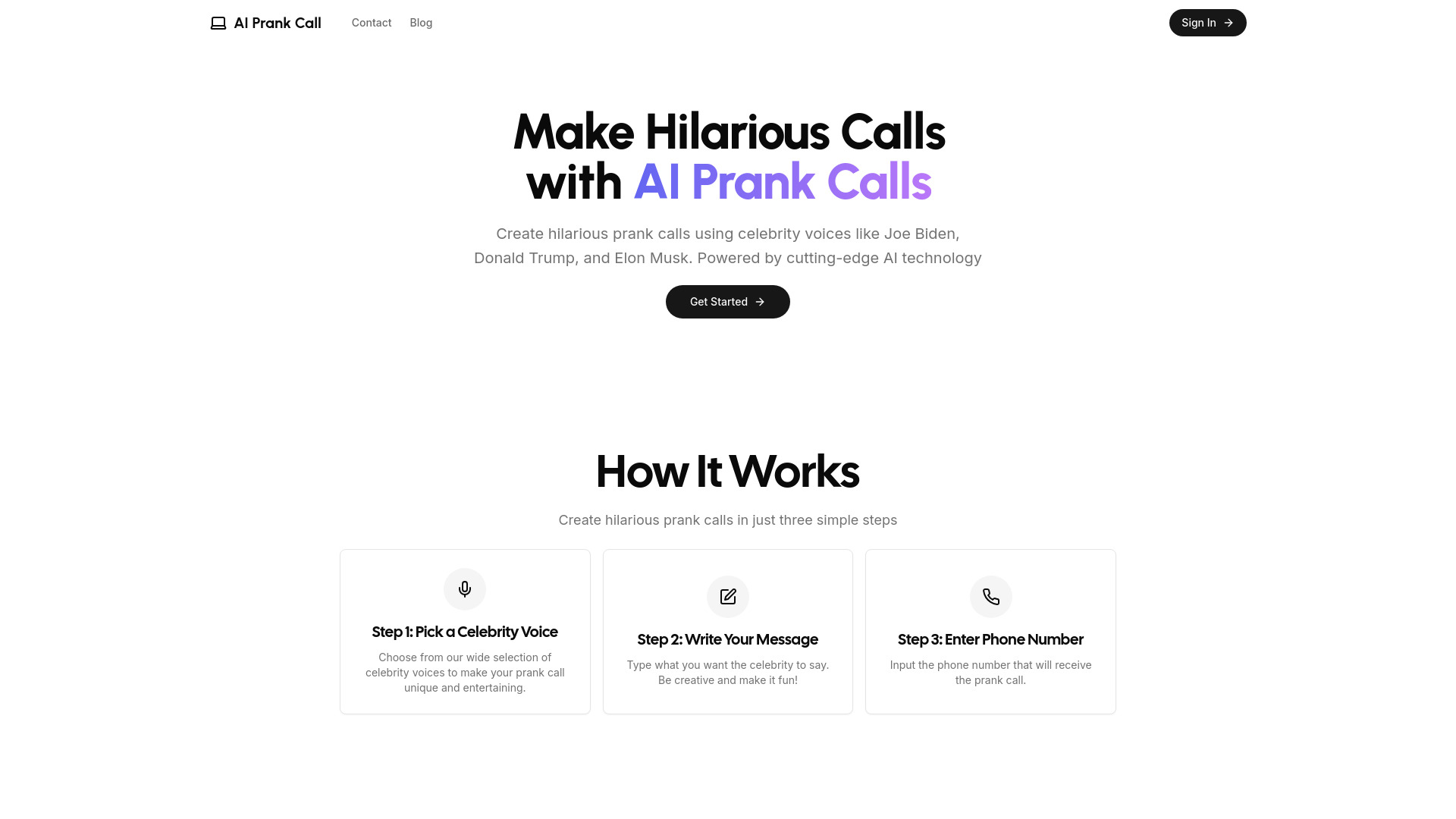 AI Prank Call网页截图,AI Prank Call网页快照