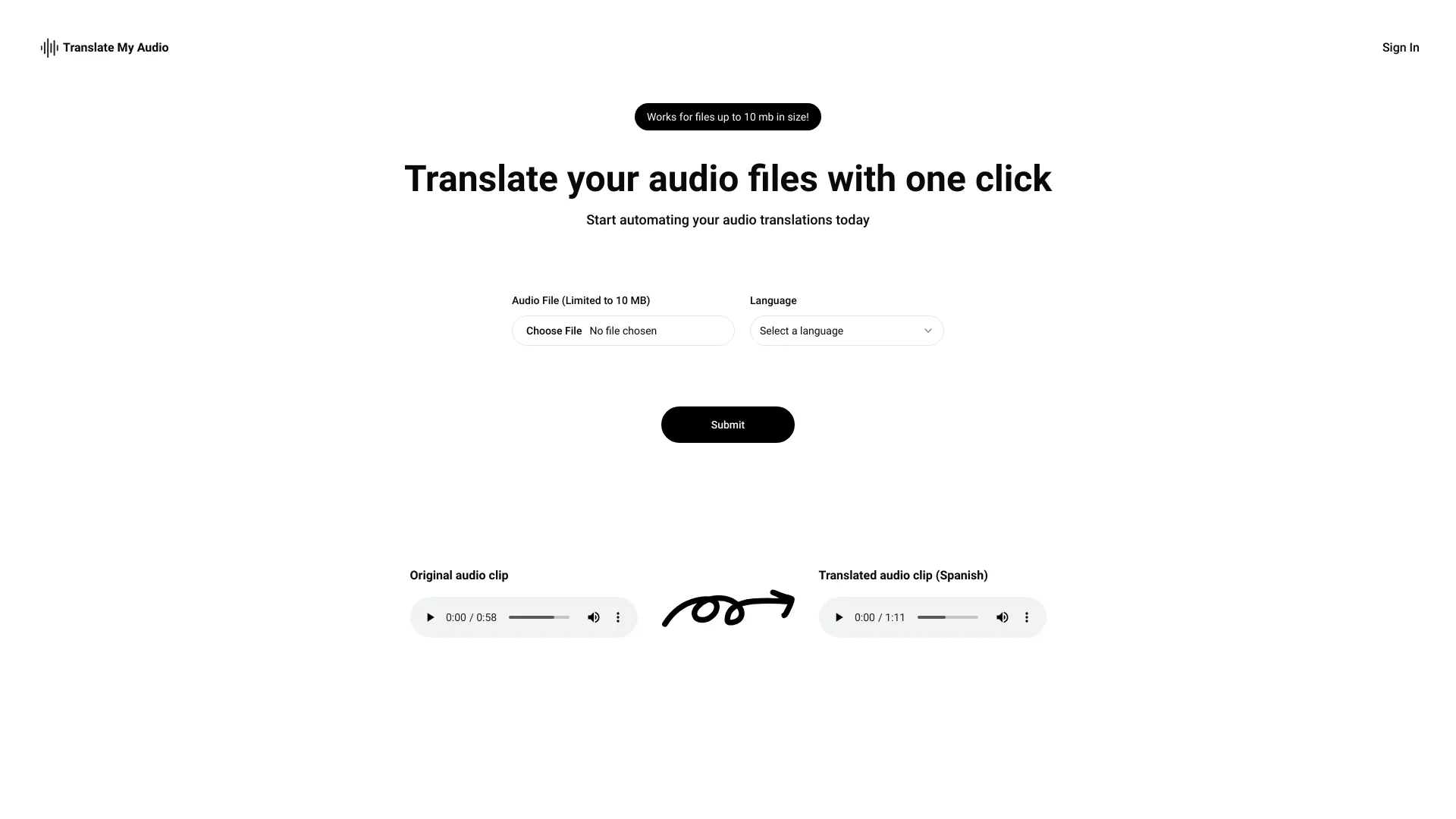 Translate My Audio网页截图,Translate My Audio网页快照